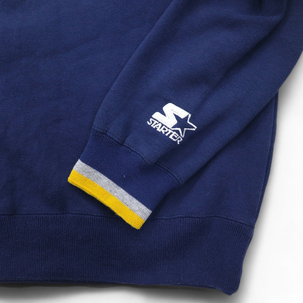 STARTER Anni '90 College Ricamato Ribbed Felpa XL Blu Scuro MICHIGAN