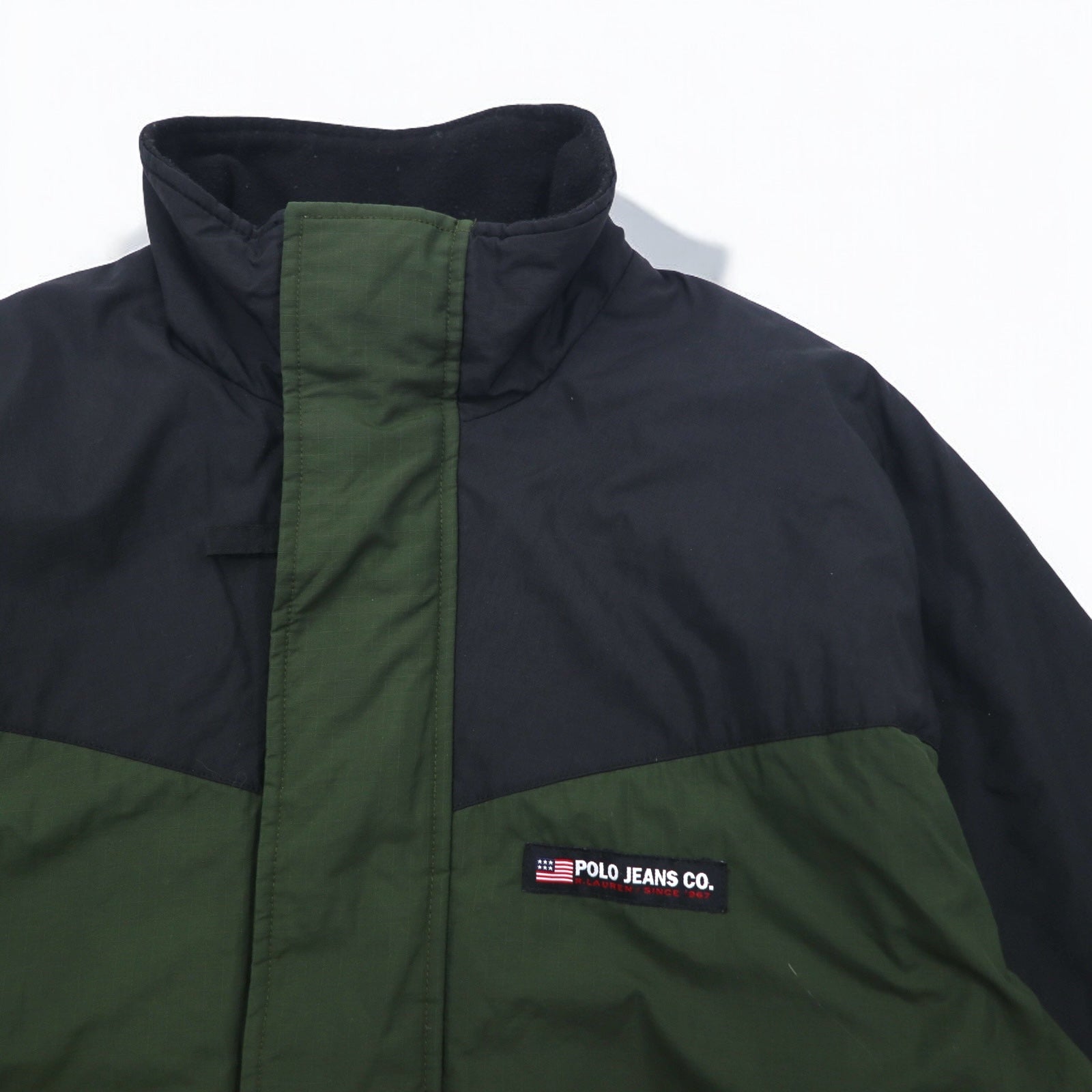 POLO JEANS CO. RALPH LAUREN Giacca da montagna foderata in pile anni '90 L verde nero