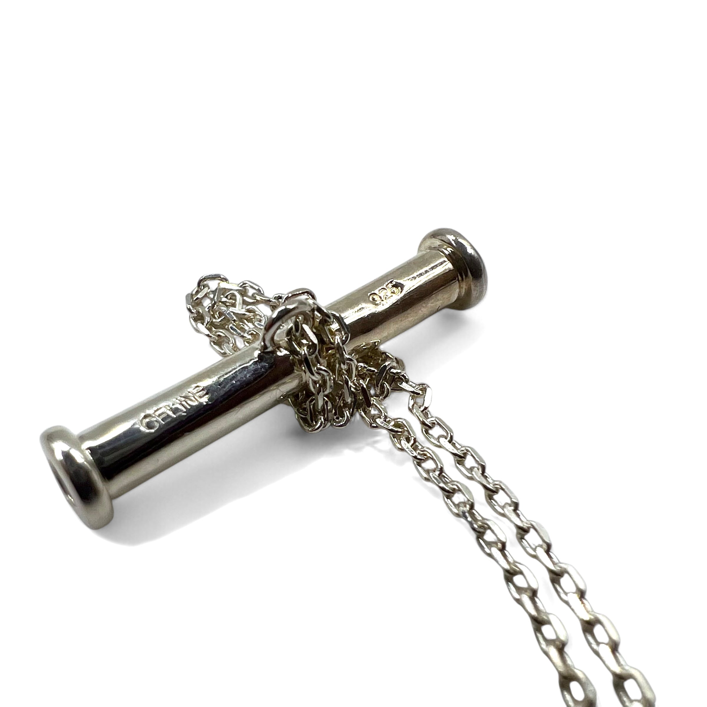 CELINE Collana con ciondolo a logo circolare, chiusura a levetta, Argento 925