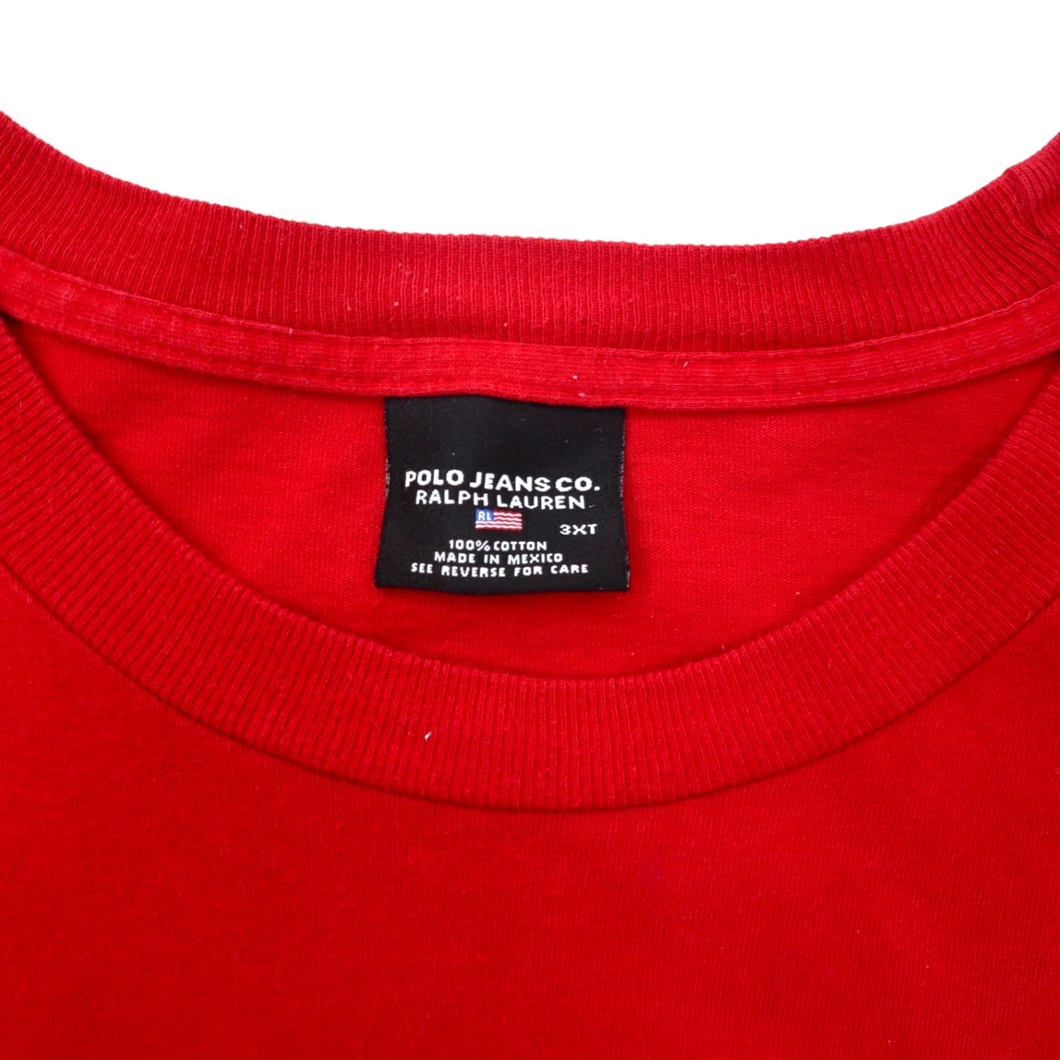 POLO JEANS CO. RALPH LAUREN T-shirt a maniche lunghe con stampa logo, taglia 3XT, colore rosso, in cotone, logo sulle maniche, taglia grande, Made in Messico