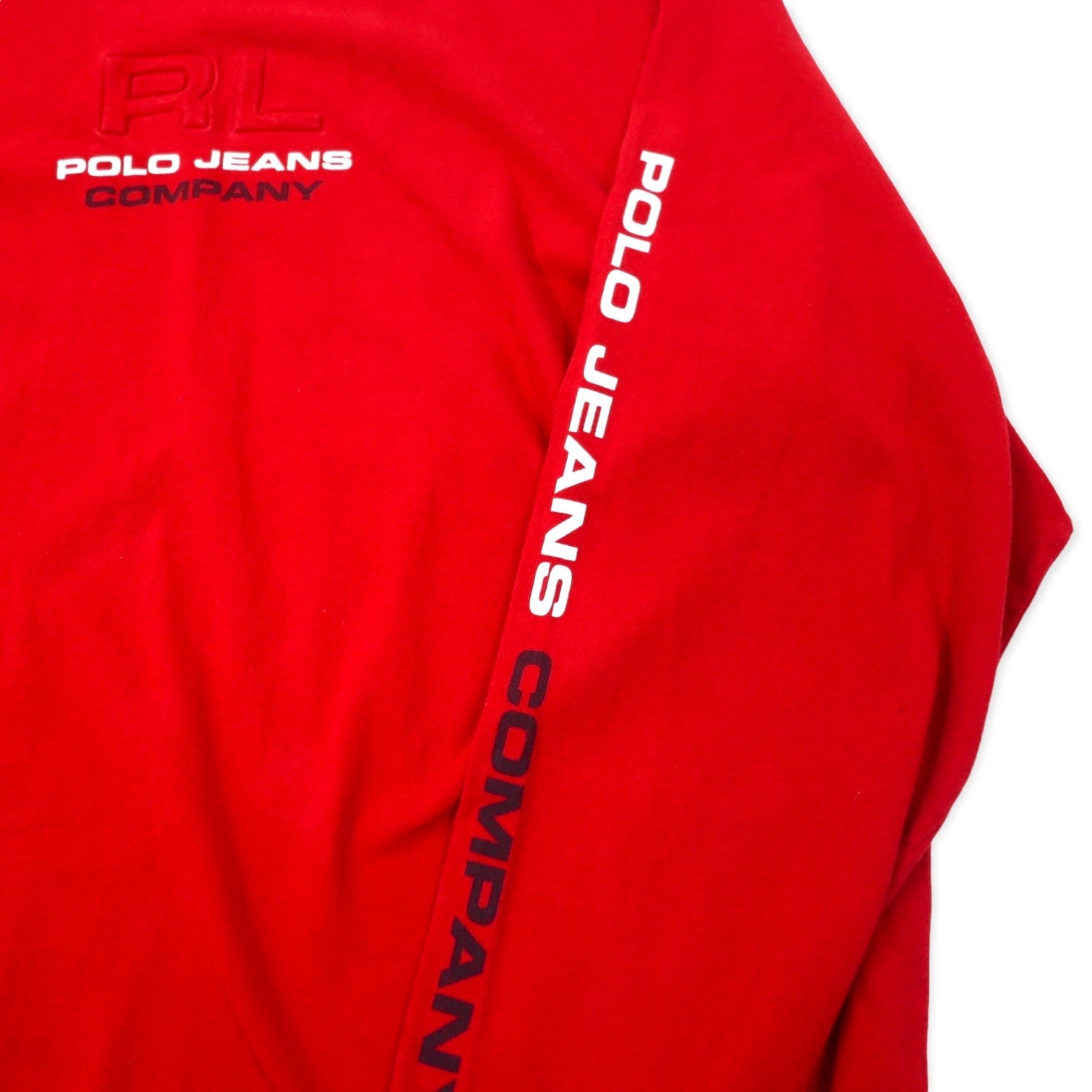 POLO JEANS CO. RALPH LAUREN T-shirt a maniche lunghe con stampa logo, taglia 3XT, colore rosso, in cotone, logo sulle maniche, taglia grande, Made in Messico
