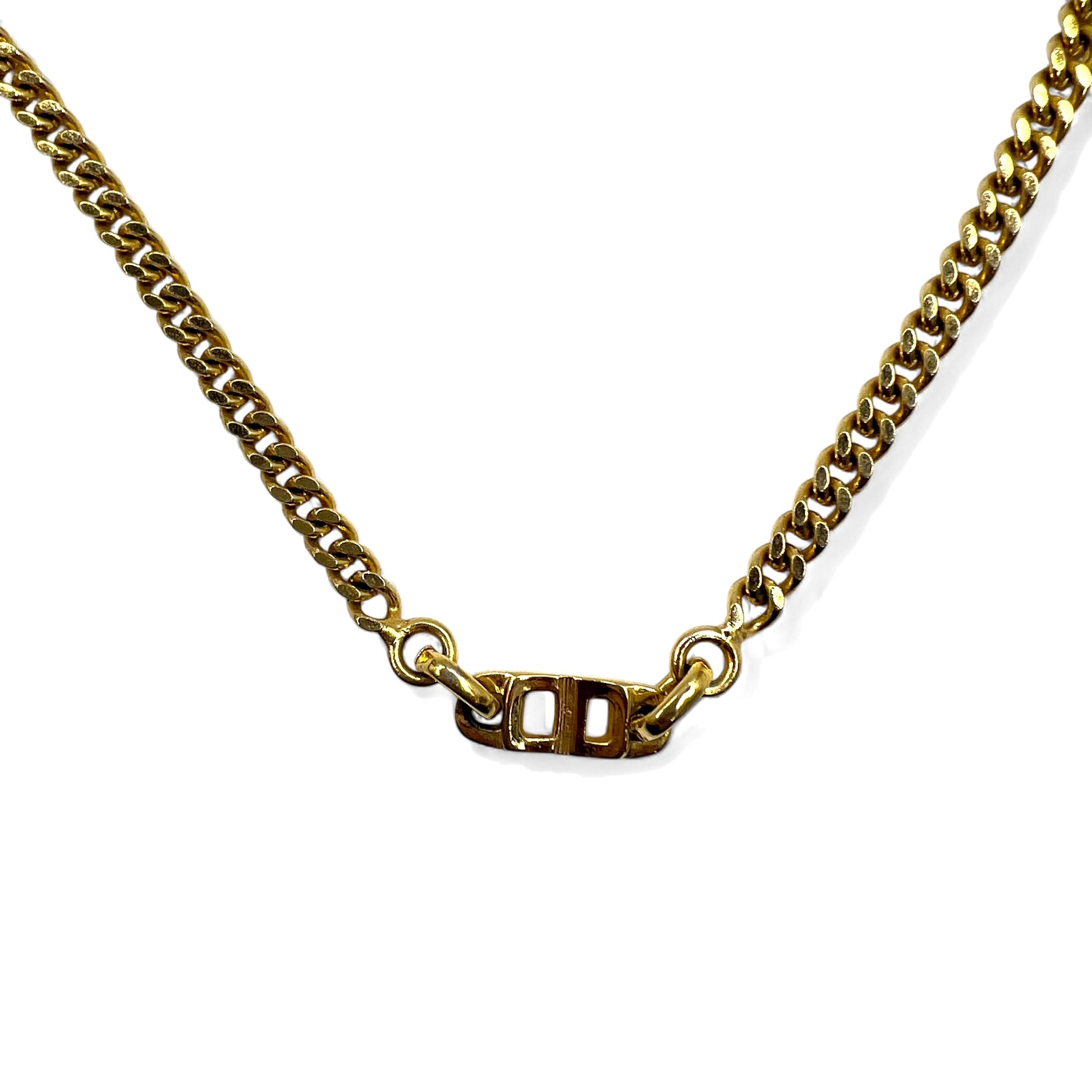 Christian Dior Made in Germany Vintage Girocollo 2 Modi Bracciale a Doppia Catena a Maglia Cubana Oro Logo CD Incisione GERMANY