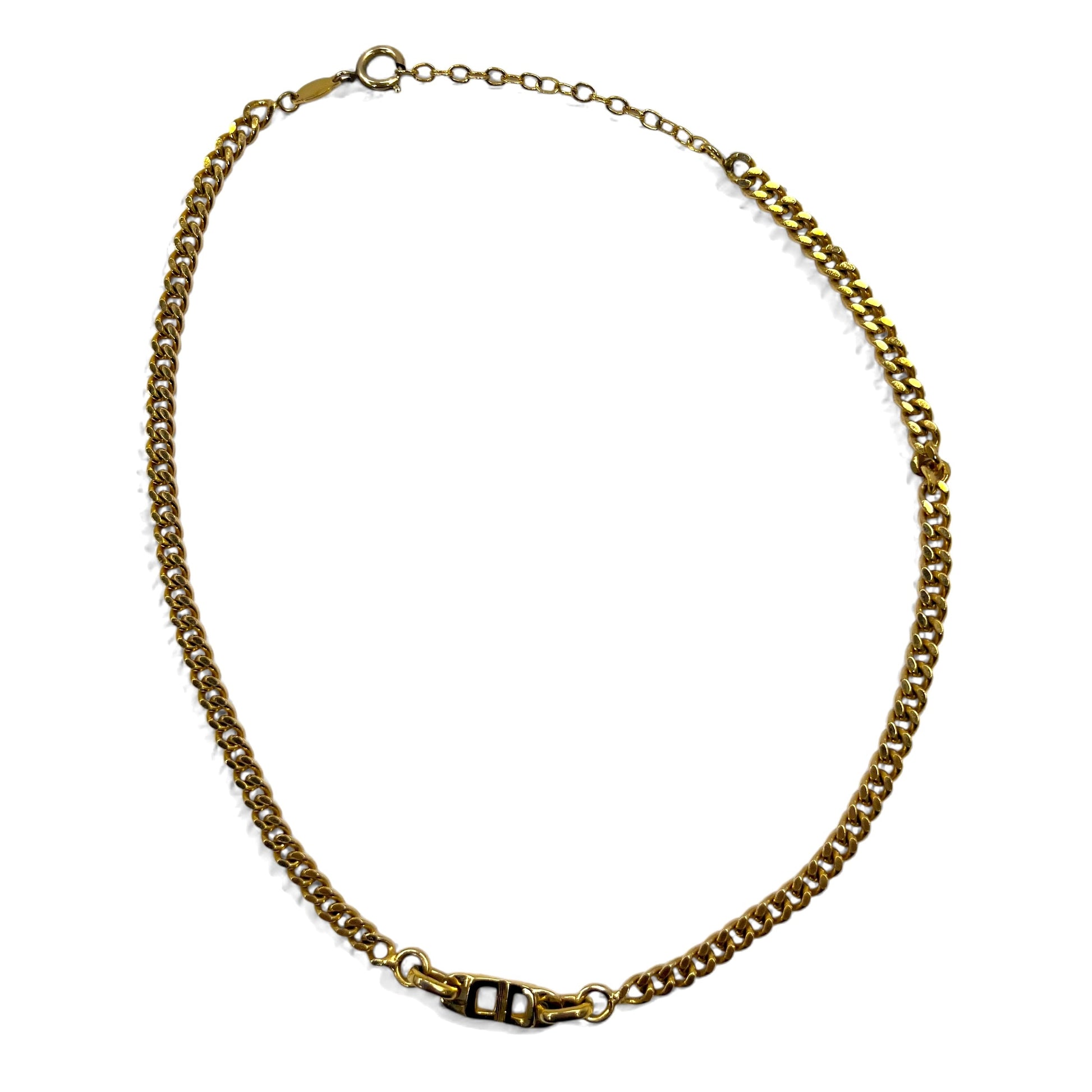 Christian Dior Made in Germany Vintage Girocollo 2 Modi Bracciale a Doppia Catena a Maglia Cubana Oro Logo CD Incisione GERMANY