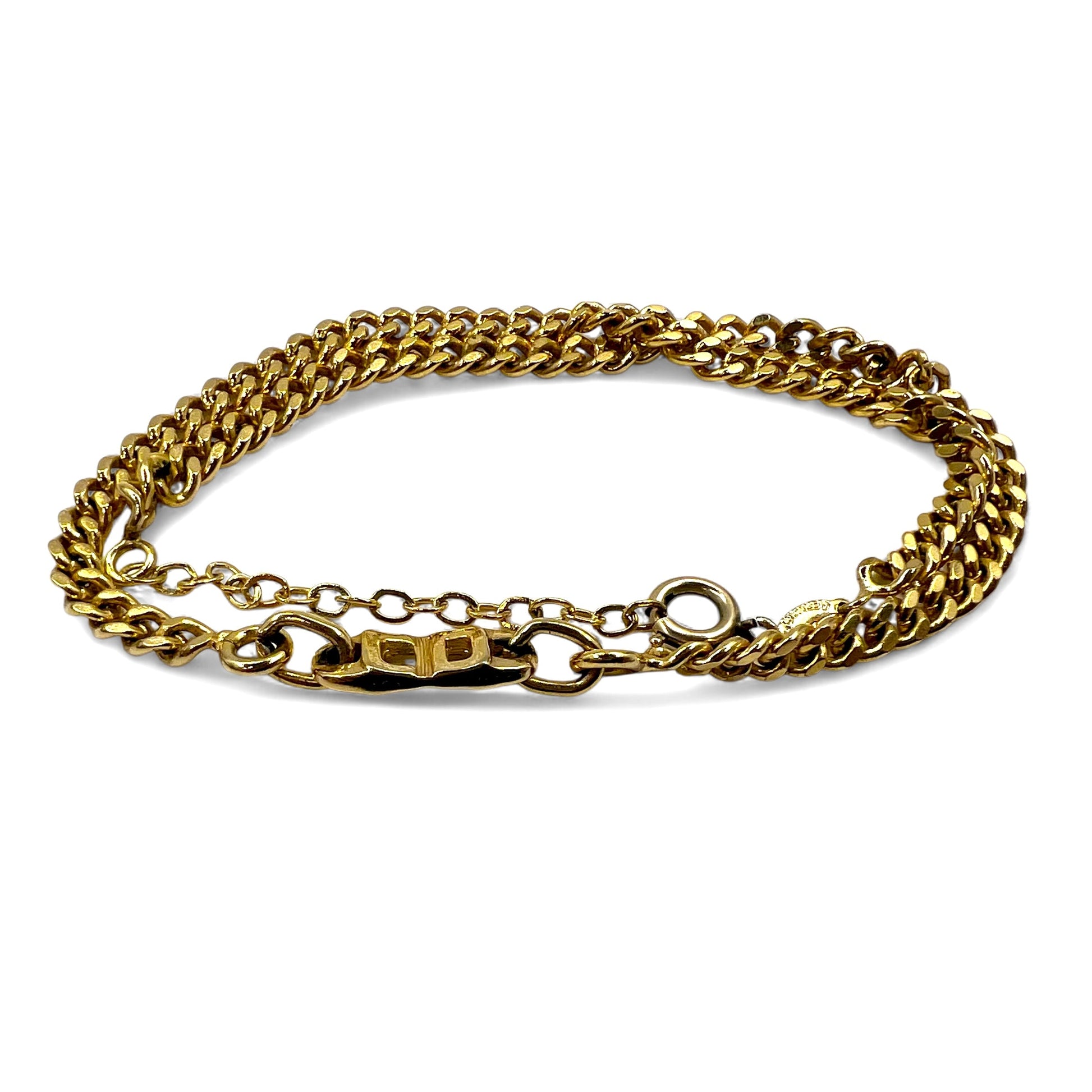 Christian Dior Made in Germany Vintage Girocollo 2 Modi Bracciale a Doppia Catena a Maglia Cubana Oro Logo CD Incisione GERMANY
