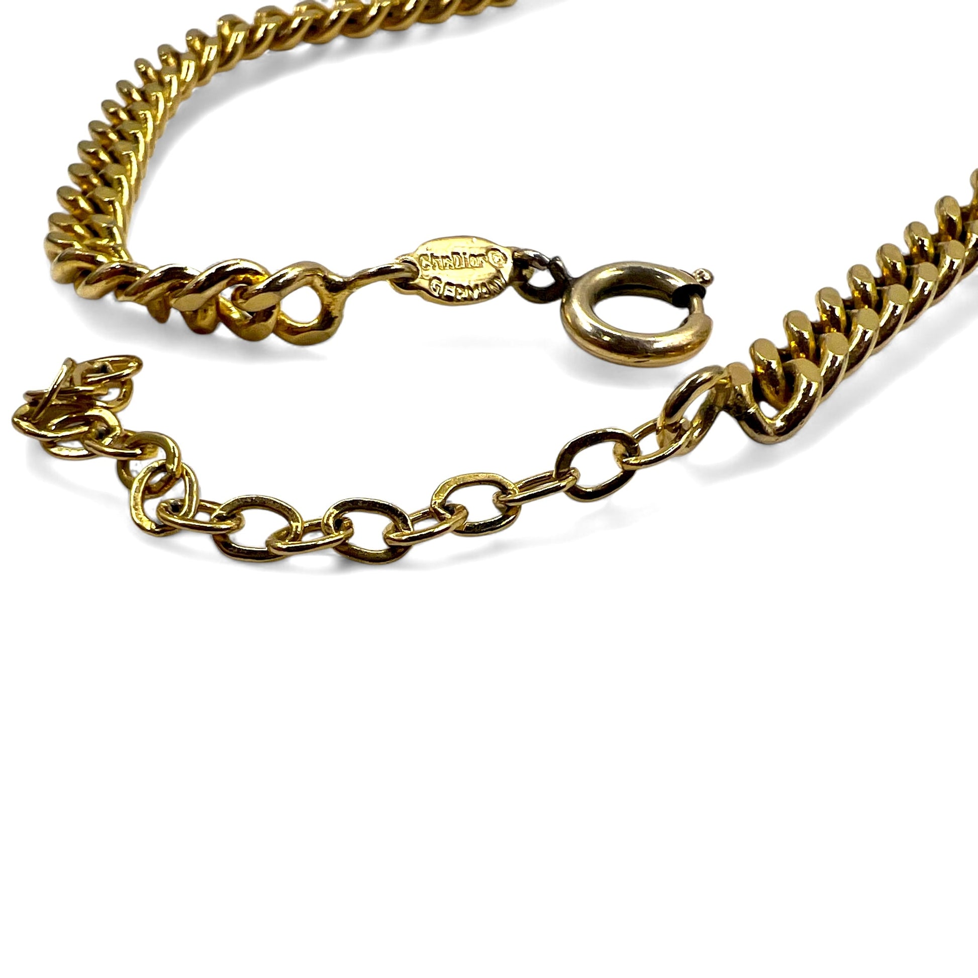 Christian Dior Made in Germany Vintage Girocollo 2 Modi Bracciale a Doppia Catena a Maglia Cubana Oro Logo CD Incisione GERMANY