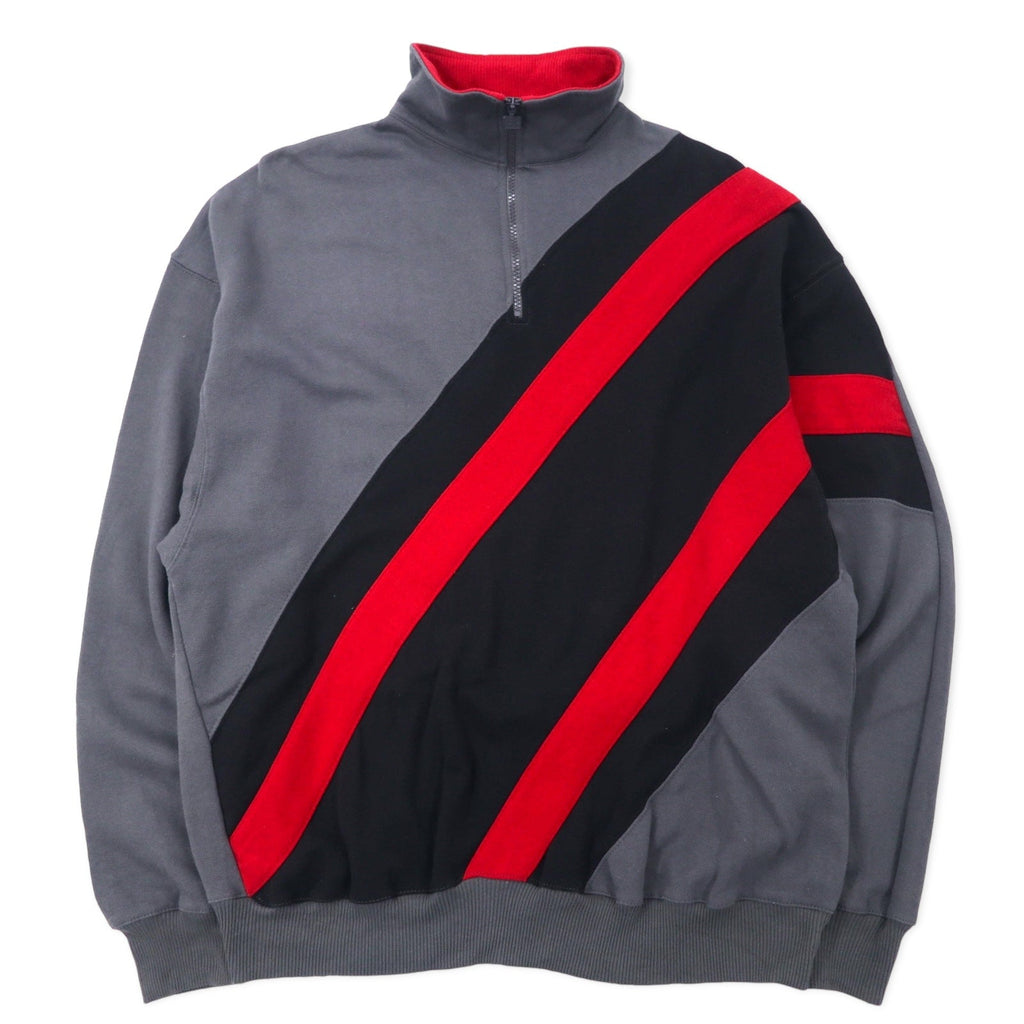 Felpa JERZEES mezza zip, taglia XL, grigia, cotone, oversize.