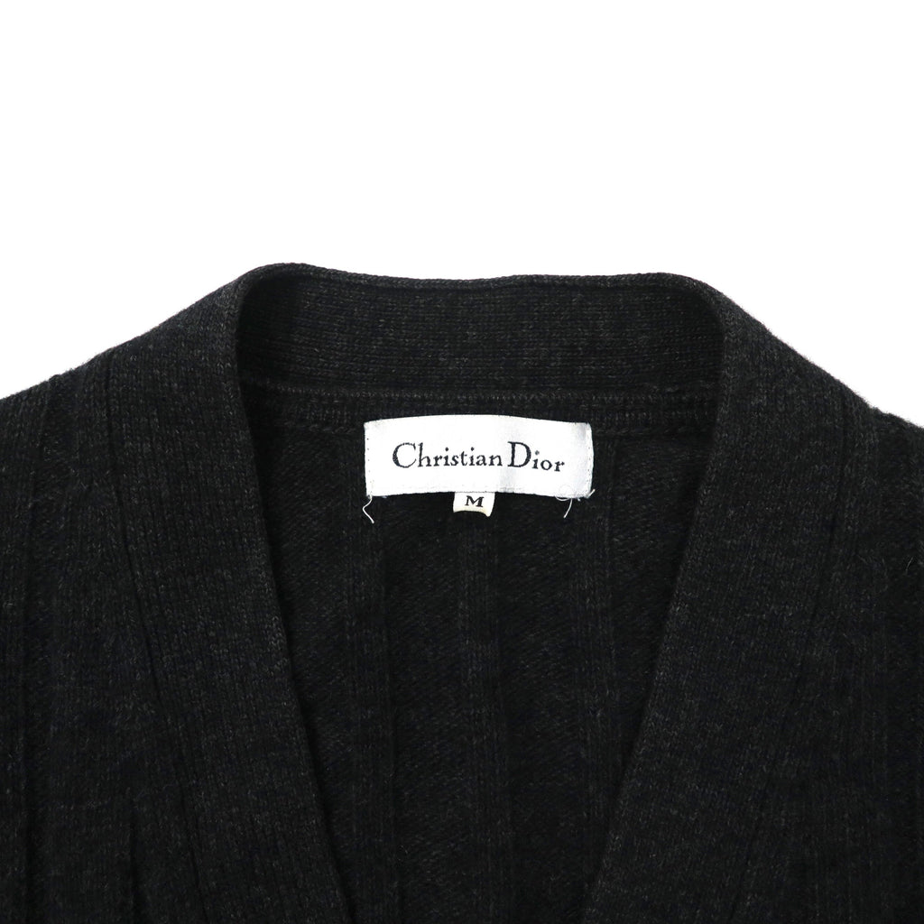Christian Dior リブニット カーディガン M グレー ウール カシミア混 オールド 日本製