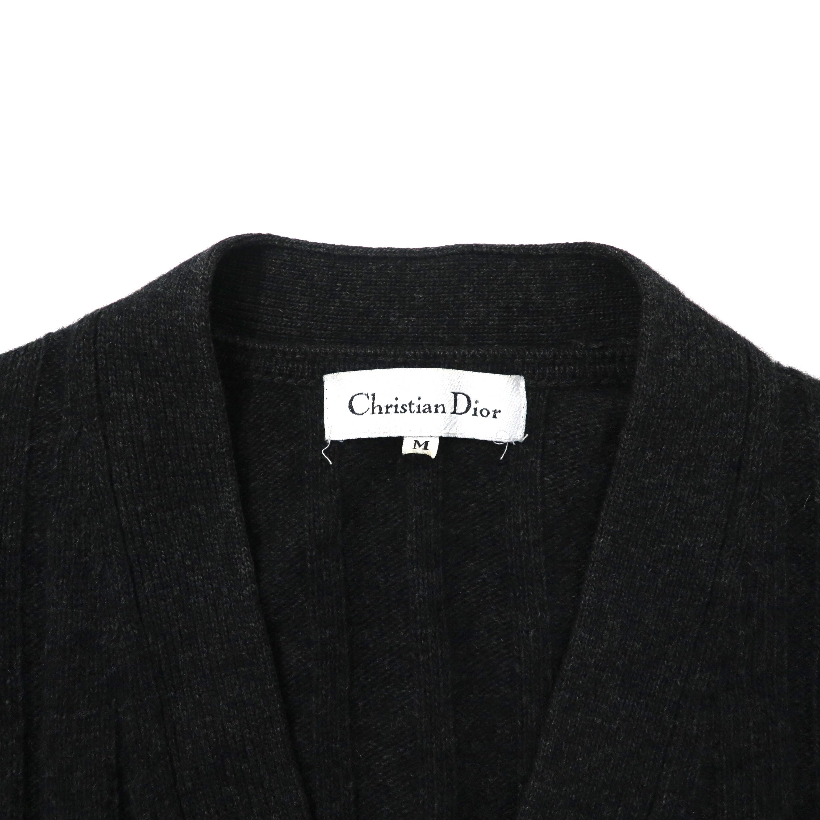Christian Dior リブニット カーディガン M グレー ウール カシミア混 オールド 日本製