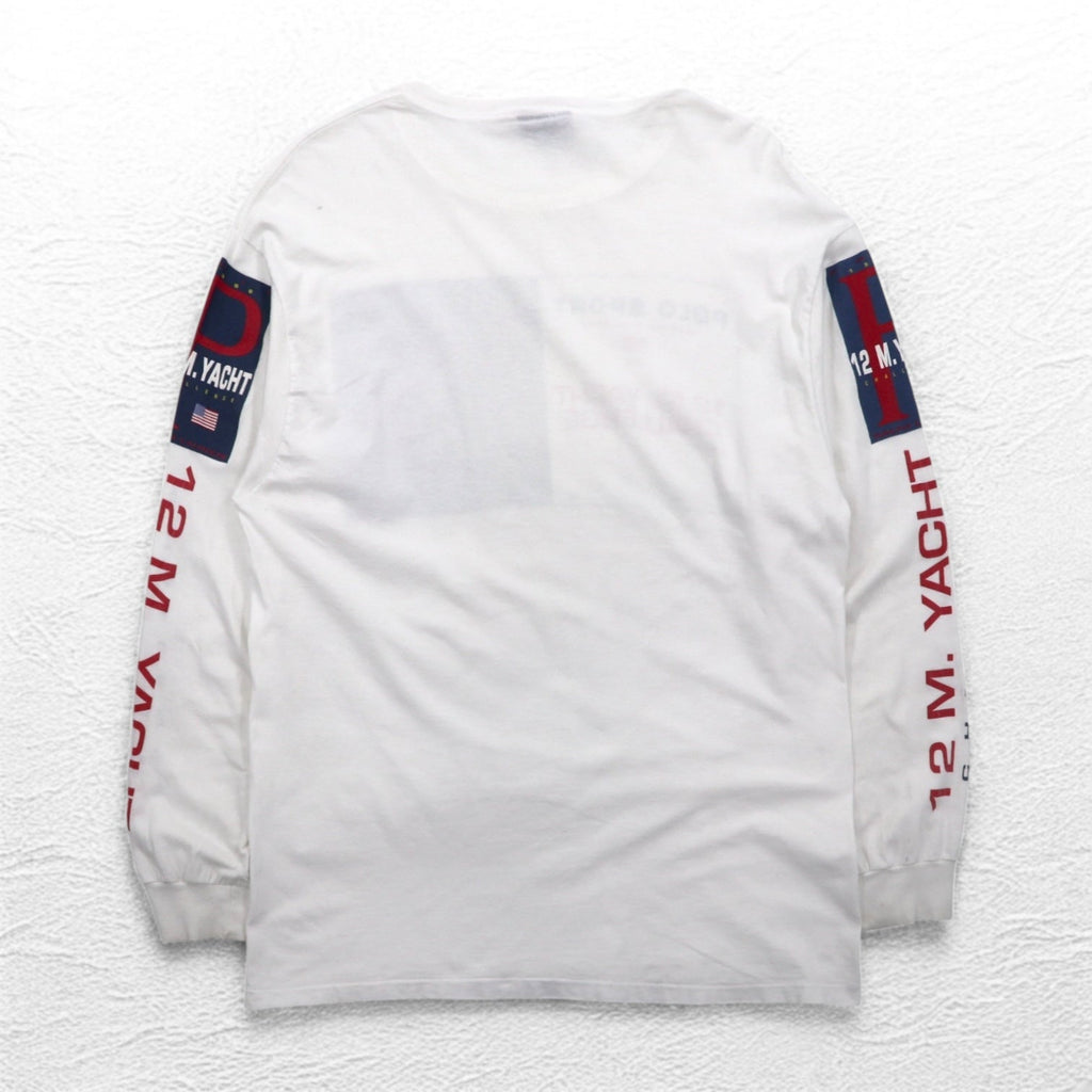 POLO SPORT RALPH LAUREN 90年代 USA製 ロングスリーブ Tシャツ ロンT XL ホワイト 12M. YACHT CHALLENGE 袖プリント