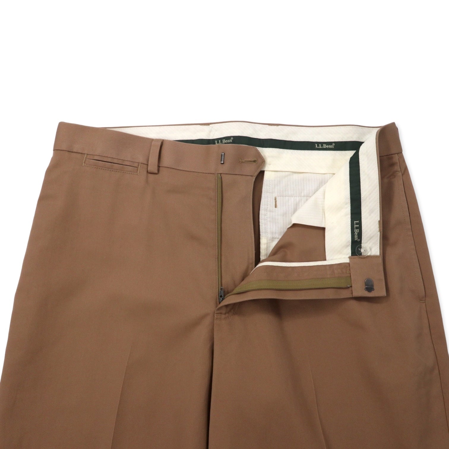 L.L.Bean Pantaloni Chino con Pieghe Centrali 34 Beige Twill di Cotone Vestibilità Naturale Antirughe Antistropicciamento 262553