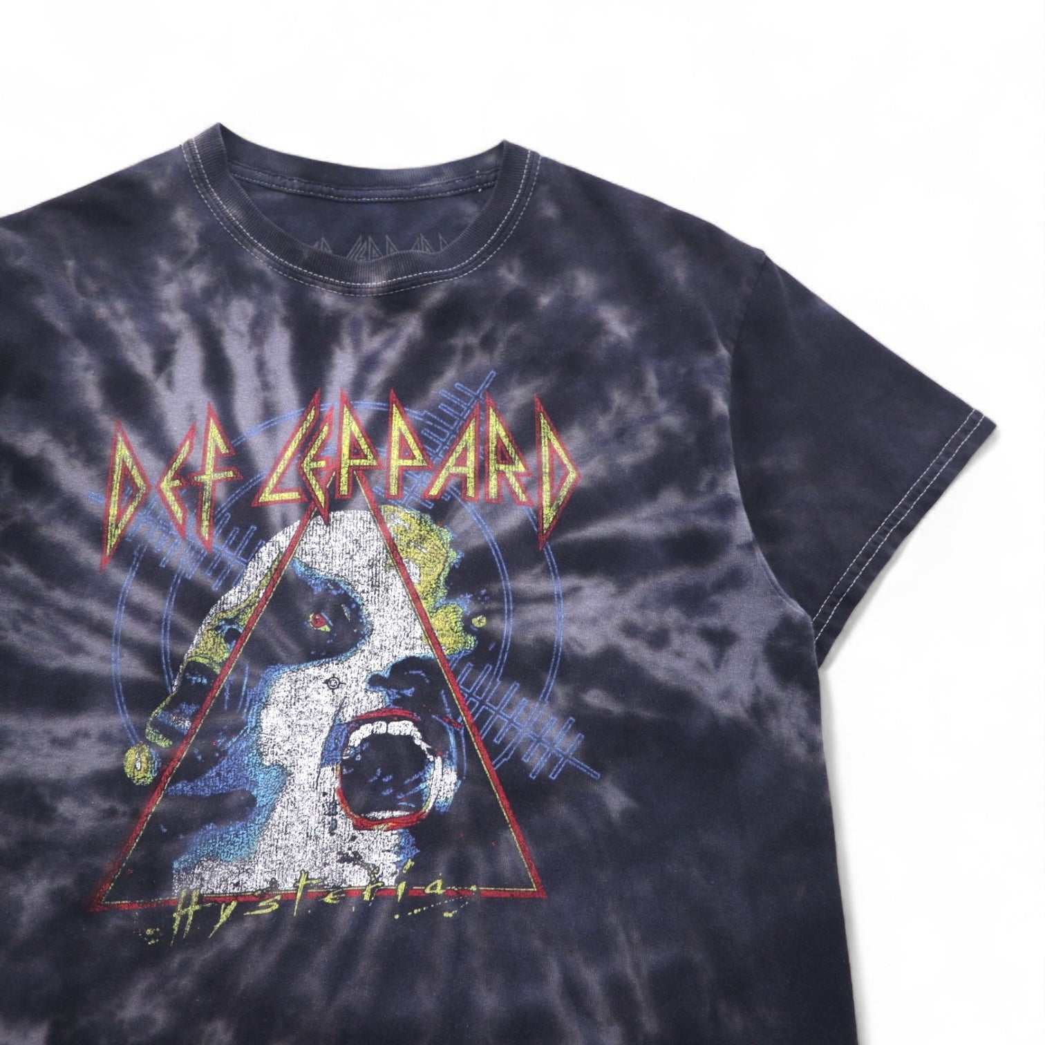 DEF LEPPARD Def Leppard T-shirt da gruppo rock M grigio tie-dye candeggiato Hysteria