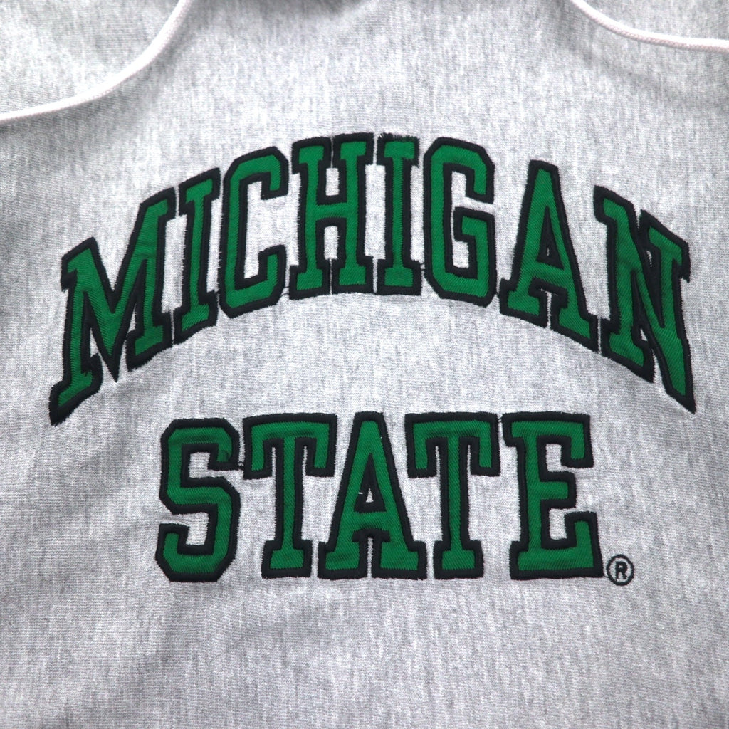 STEVE AND BARRY'S 90年代 リバースウィーブ プルオーバー パーカー XS グレー MICHIGAN STATE アーチロゴ