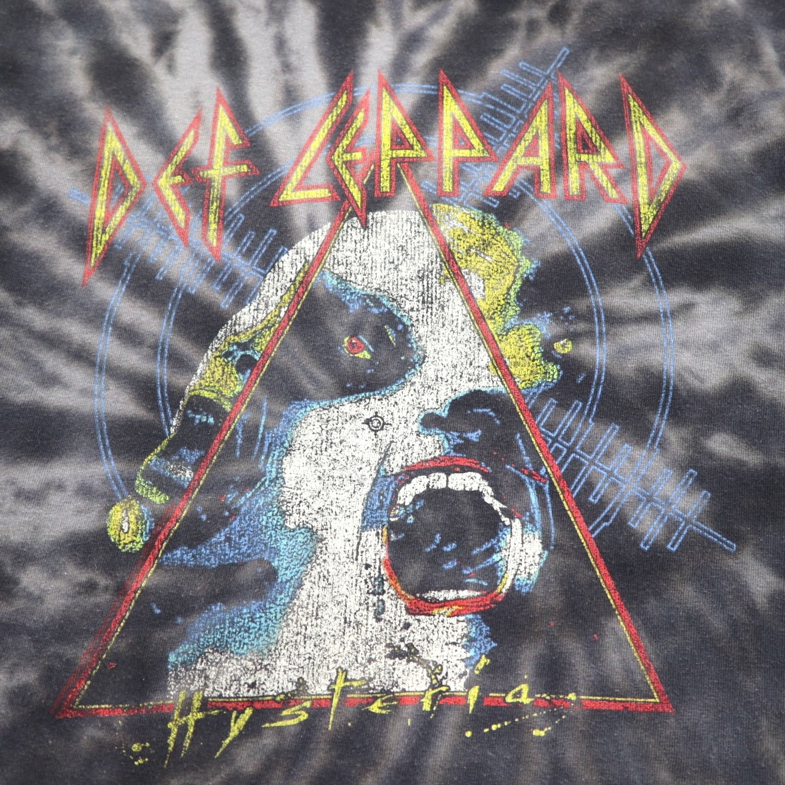 DEF LEPPARD Def Leppard T-shirt da gruppo rock M grigio tie-dye candeggiato Hysteria