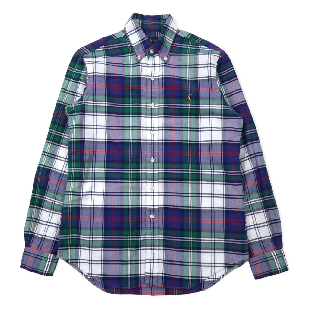 RALPH LAUREN Camicia Button-Down S Blu Verde a Quadri Cotone Ricamo Small Pony