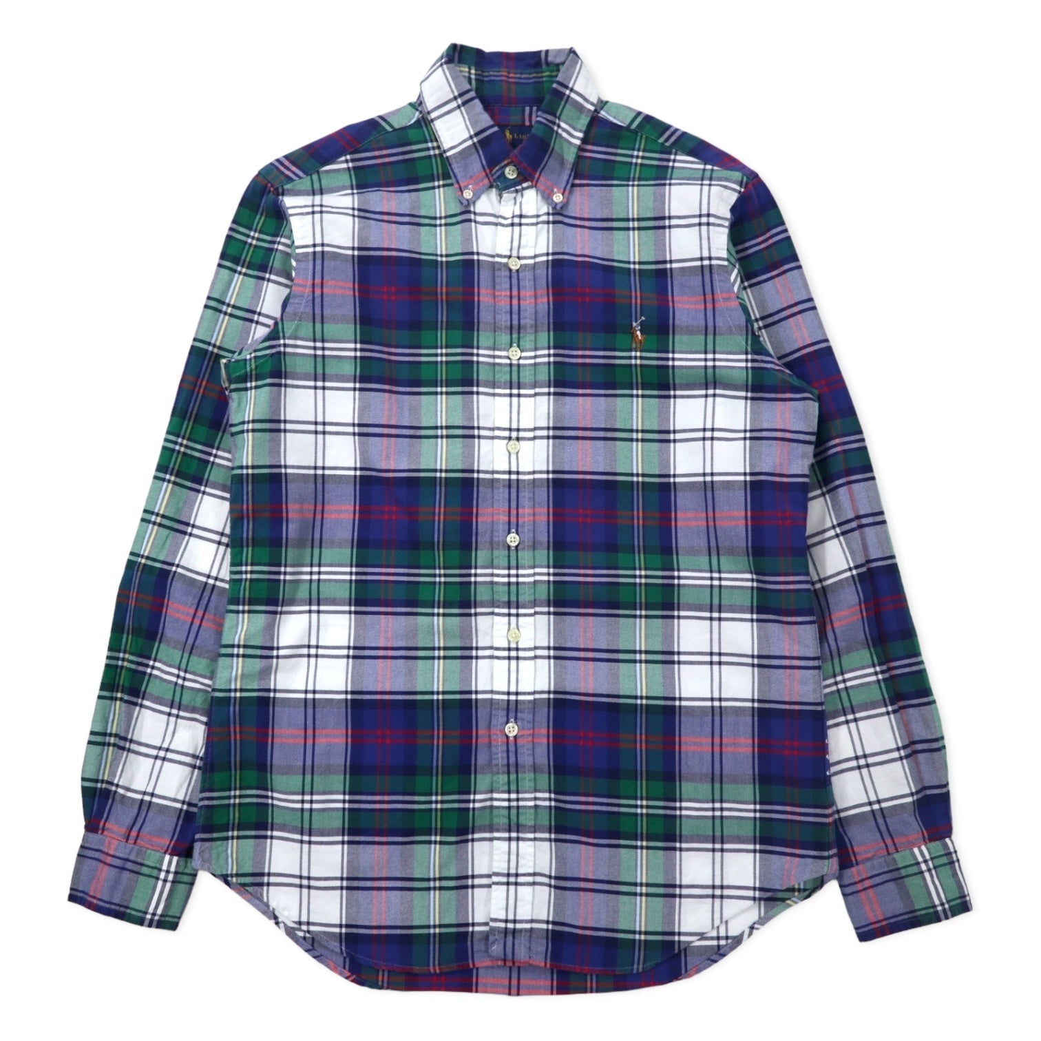 RALPH LAUREN Camicia Button-Down S Blu Verde a Quadri Cotone Ricamo Small Pony