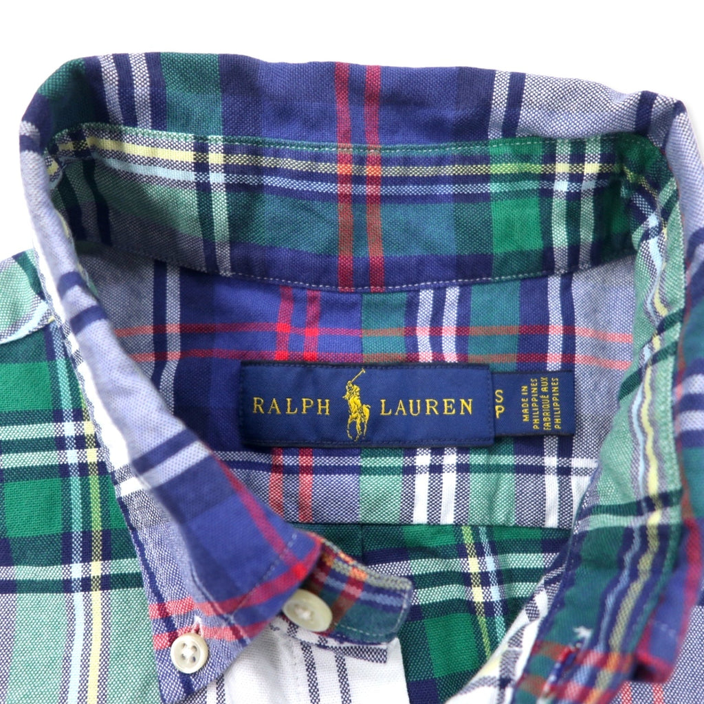 RALPH LAUREN Camicia Button-Down S Blu Verde a Quadri Cotone Ricamo Small Pony