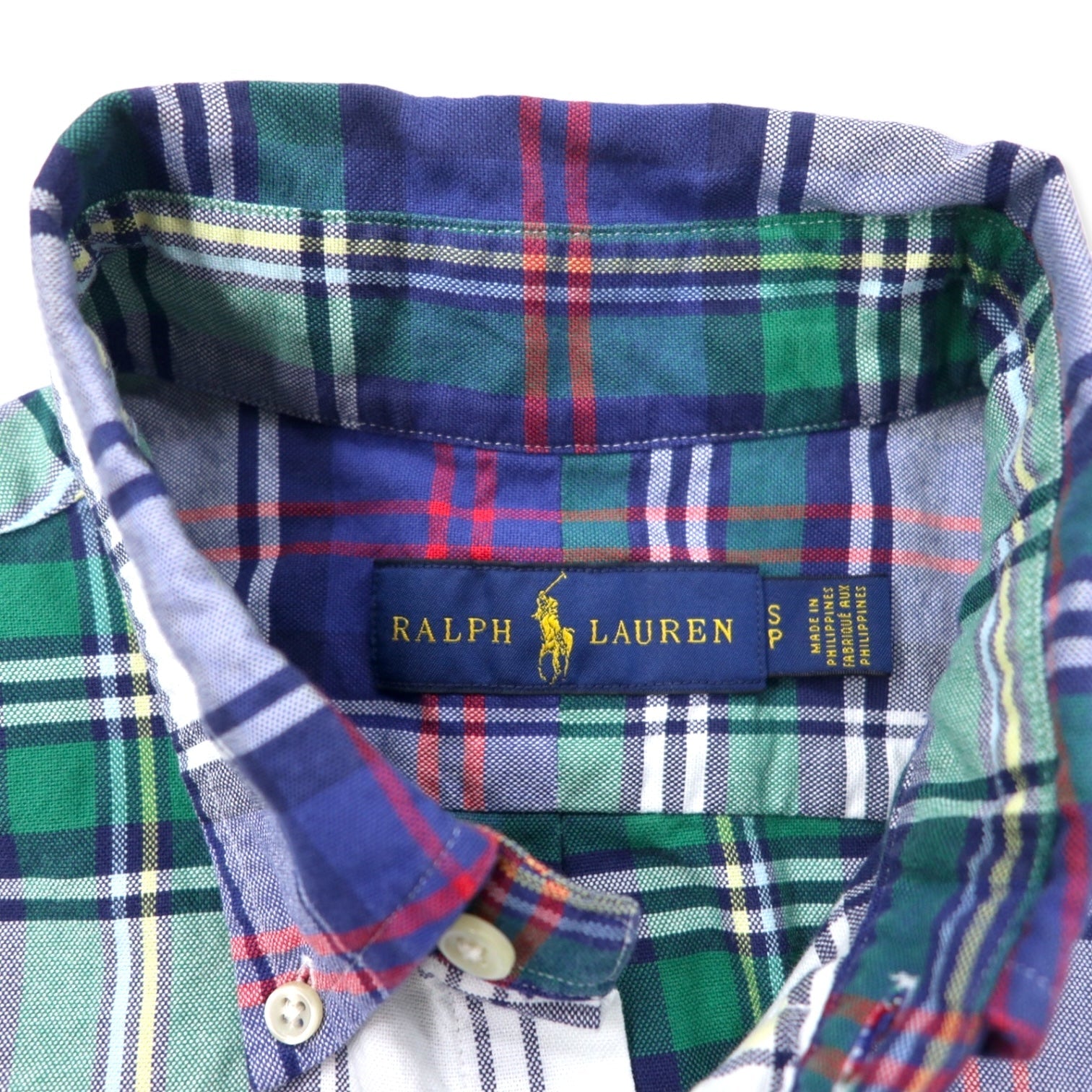 RALPH LAUREN Camicia Button-Down S Blu Verde a Quadri Cotone Ricamo Small Pony