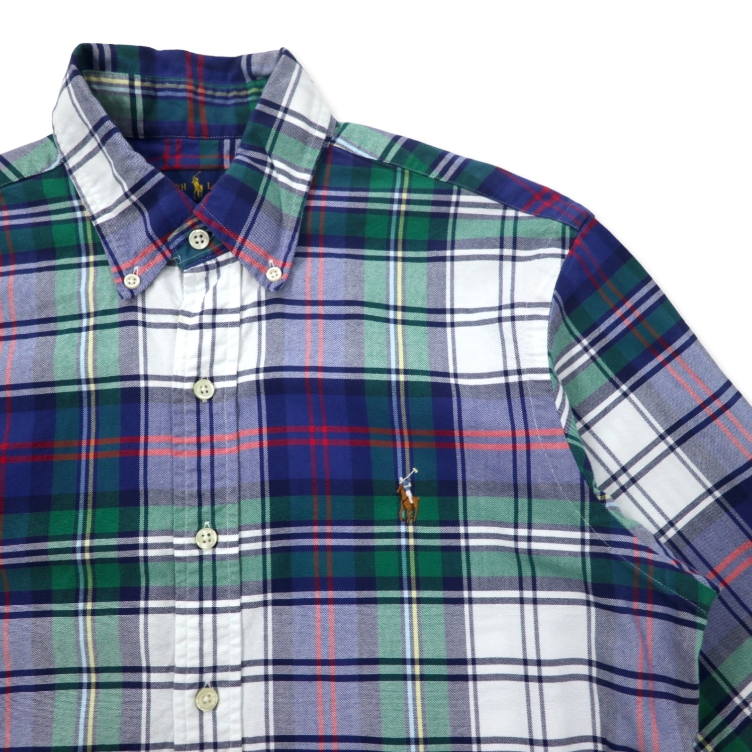 RALPH LAUREN Camicia Button-Down S Blu Verde a Quadri Cotone Ricamo Small Pony