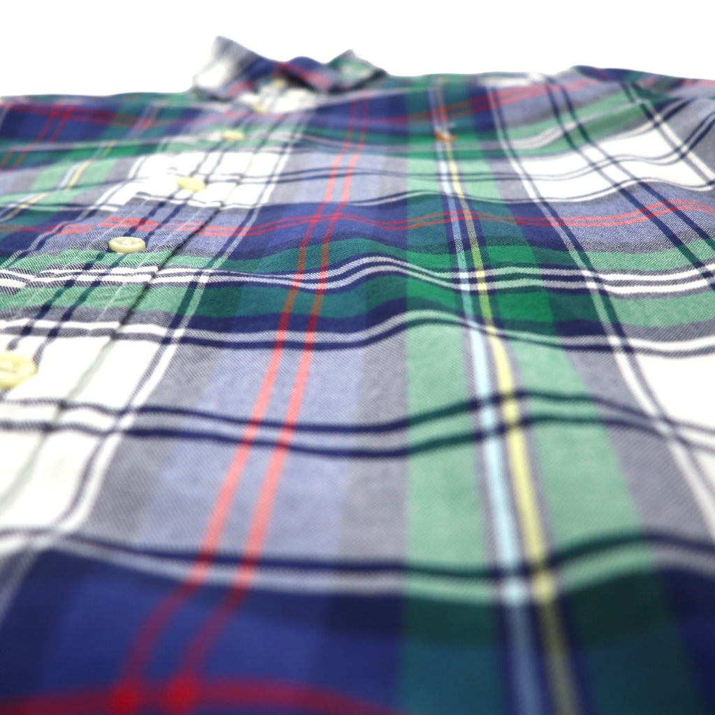 RALPH LAUREN Camicia Button-Down S Blu Verde a Quadri Cotone Ricamo Small Pony