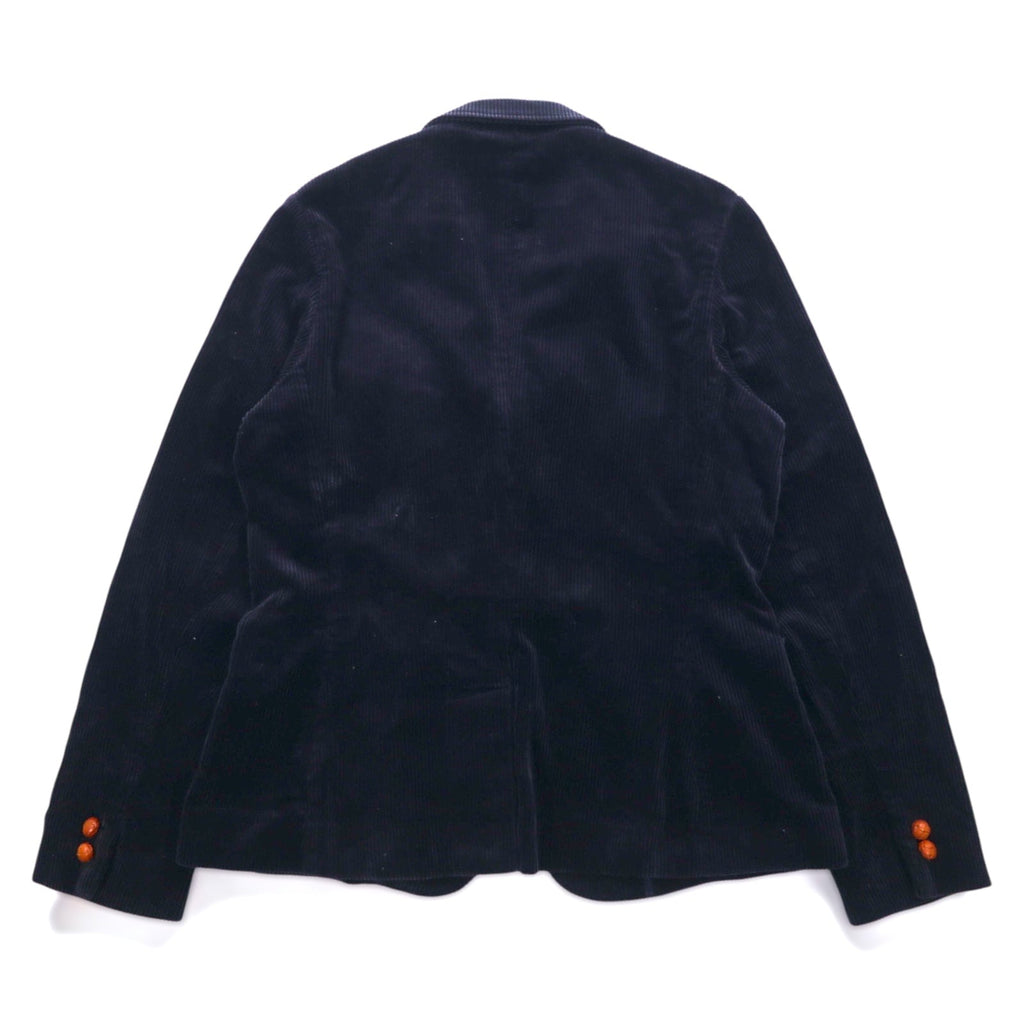 RALPH LAUREN Blazer in Velluto a Coste Anni '90, 2 Bottoni, Taglio Sartoriale, XL, Blu Navy, Bottoni in Cuoio