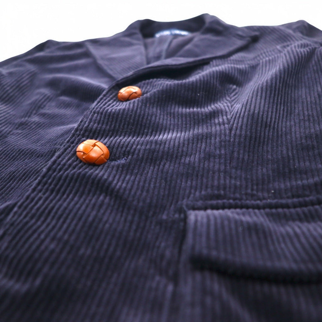 RALPH LAUREN Blazer in Velluto a Coste Anni '90, 2 Bottoni, Taglio Sartoriale, XL, Blu Navy, Bottoni in Cuoio