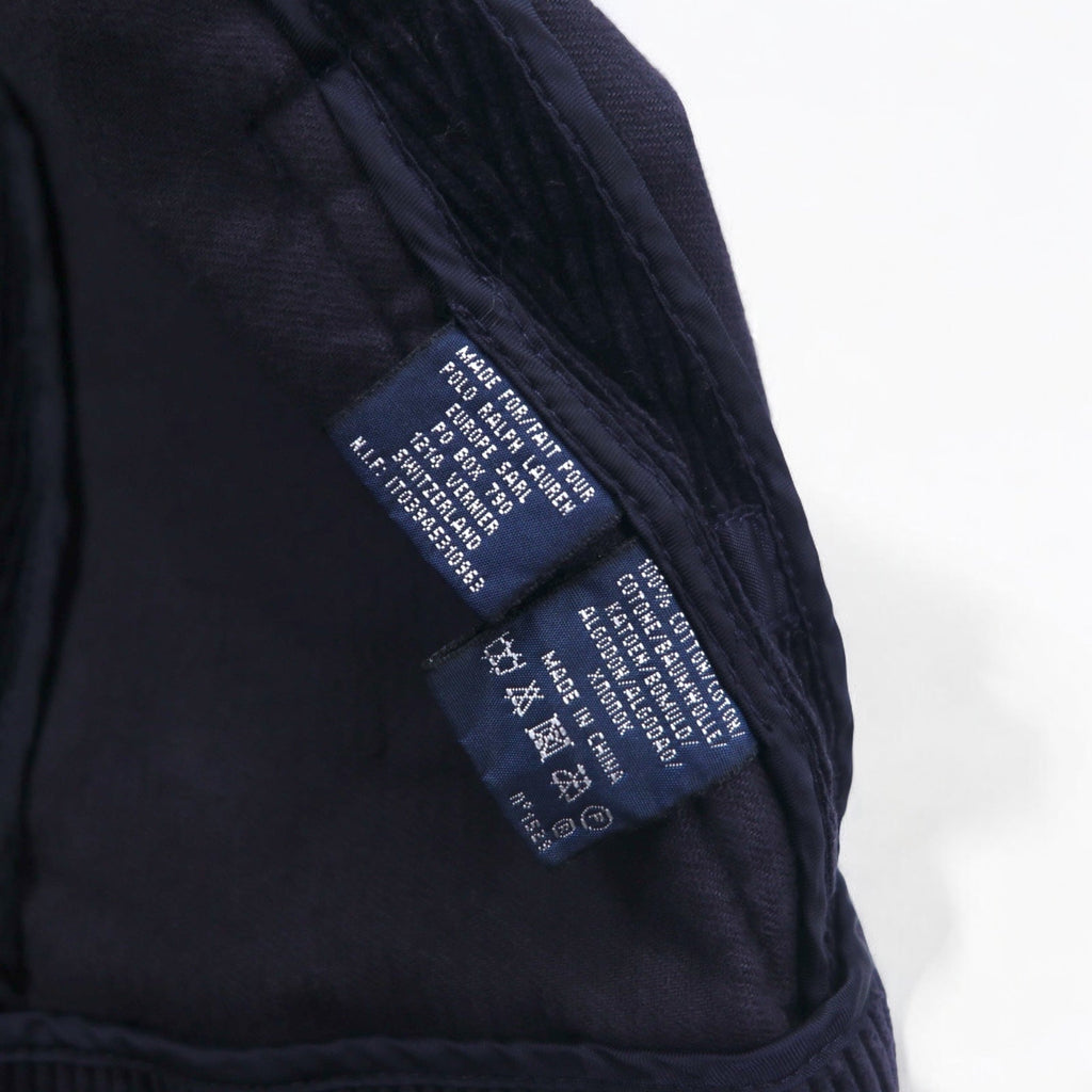 RALPH LAUREN Blazer in Velluto a Coste Anni '90, 2 Bottoni, Taglio Sartoriale, XL, Blu Navy, Bottoni in Cuoio