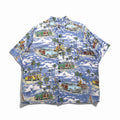 ART OF EDDY Y by REYN SPOONER camicia hawaiana con auto d'epoca blu XL, rayon filato, anni '90, Made in Hawaii