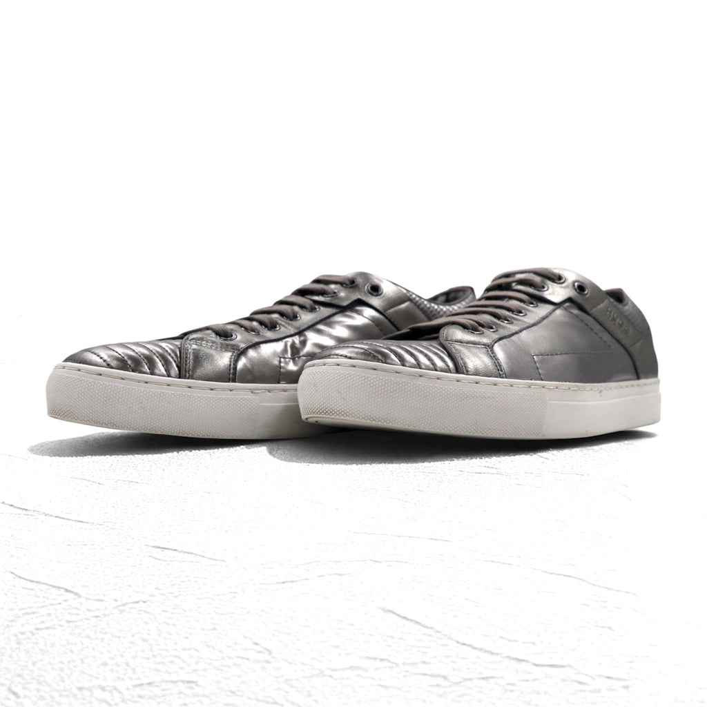 HUGO BOSS キルティングレザー メタリック スニーカー 27cm シルバー 50315602