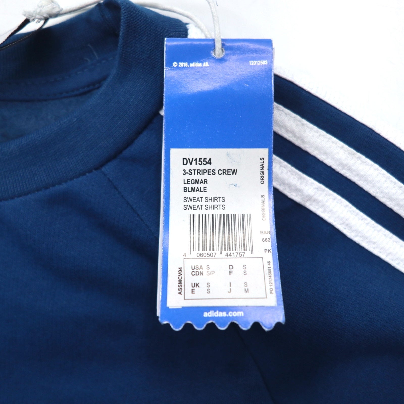 adidas Originals 3 STRIPES CREW Felpa blu taglia M con logo trifoglio 3-STRIPE CREW DV1554 Prodotto in Pakistan Articolo non usato