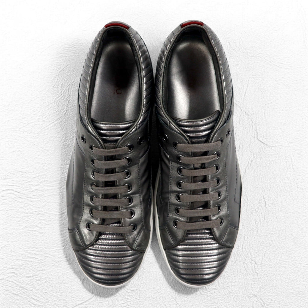 HUGO BOSS キルティングレザー メタリック スニーカー 27cm シルバー 50315602