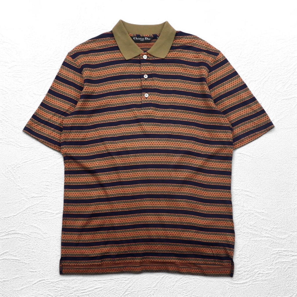 Christian Dior SPORTS anni '90 Polo a righe L Kaki Blu navy Cotone Made in Japan