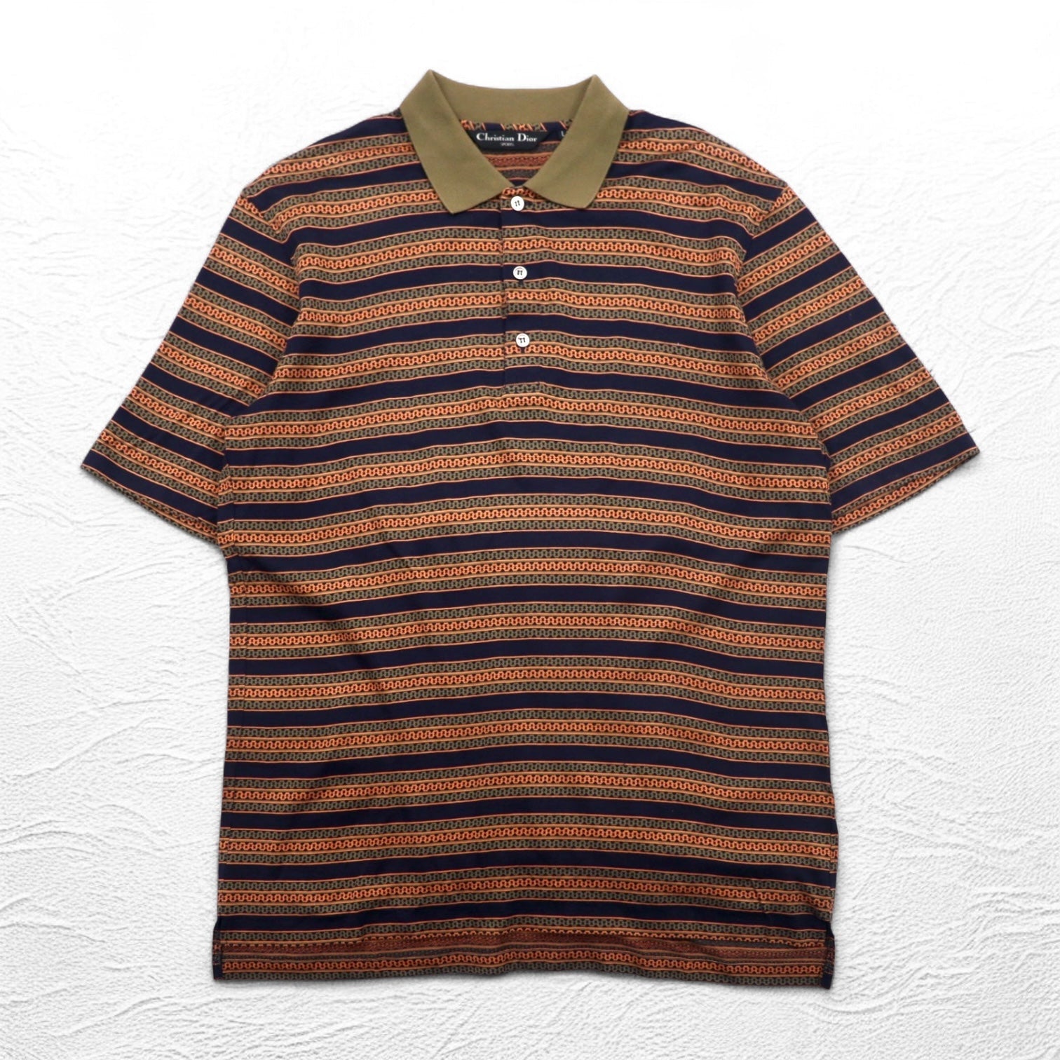Christian Dior SPORTS anni '90 Polo a righe L Kaki Blu navy Cotone Made in Japan