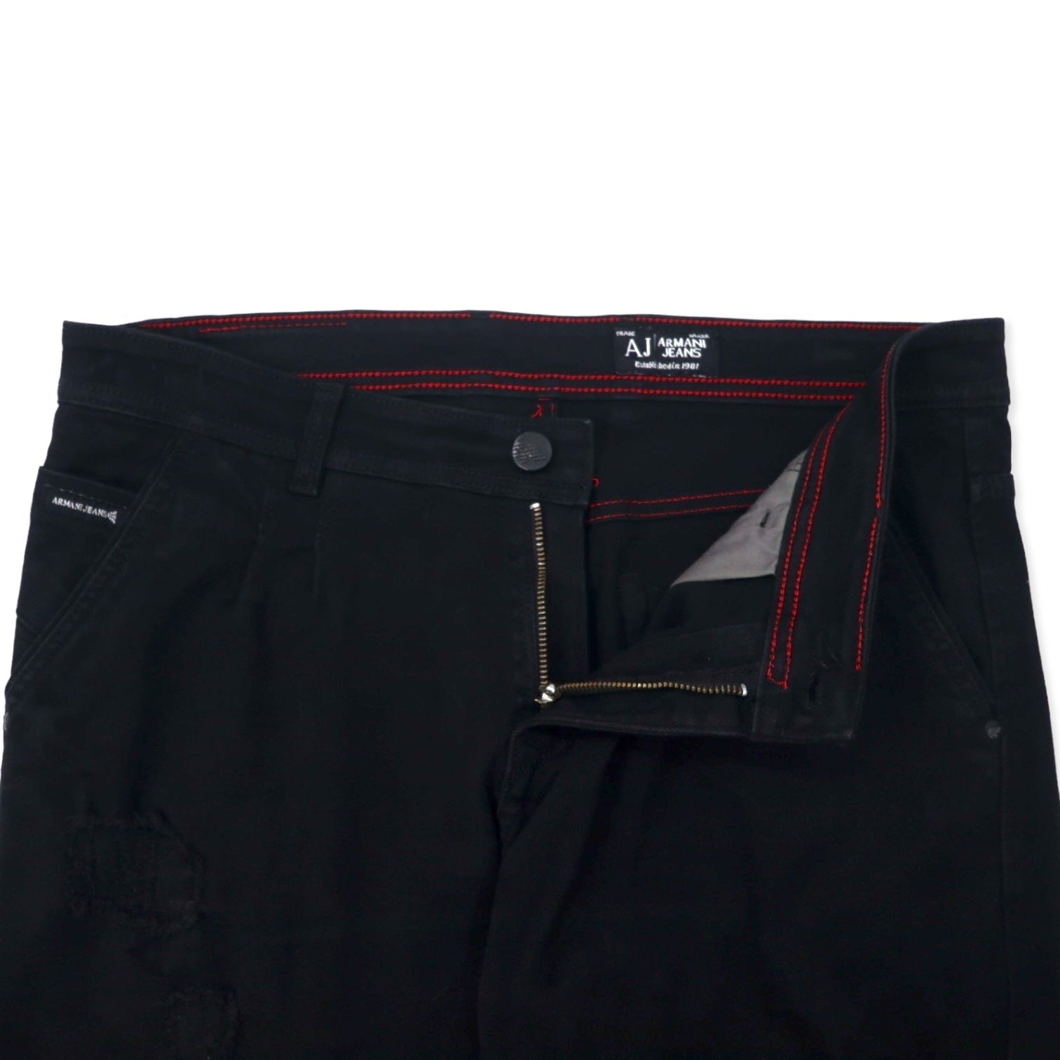 ARMANY JEANS Made in Italy Jeans neri strappati Denim pants 36 Cotone Affusolati Stretch Chiusura a zip
