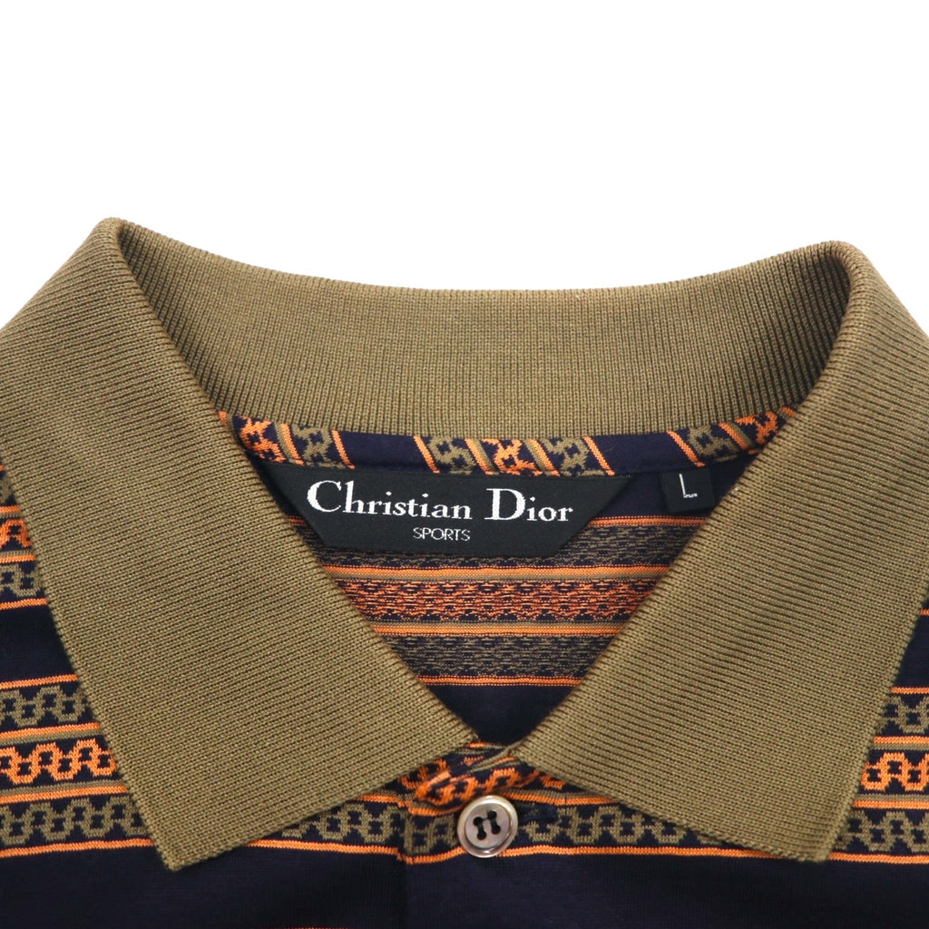 Christian Dior SPORTS anni '90 Polo a righe L Kaki Blu navy Cotone Made in Japan