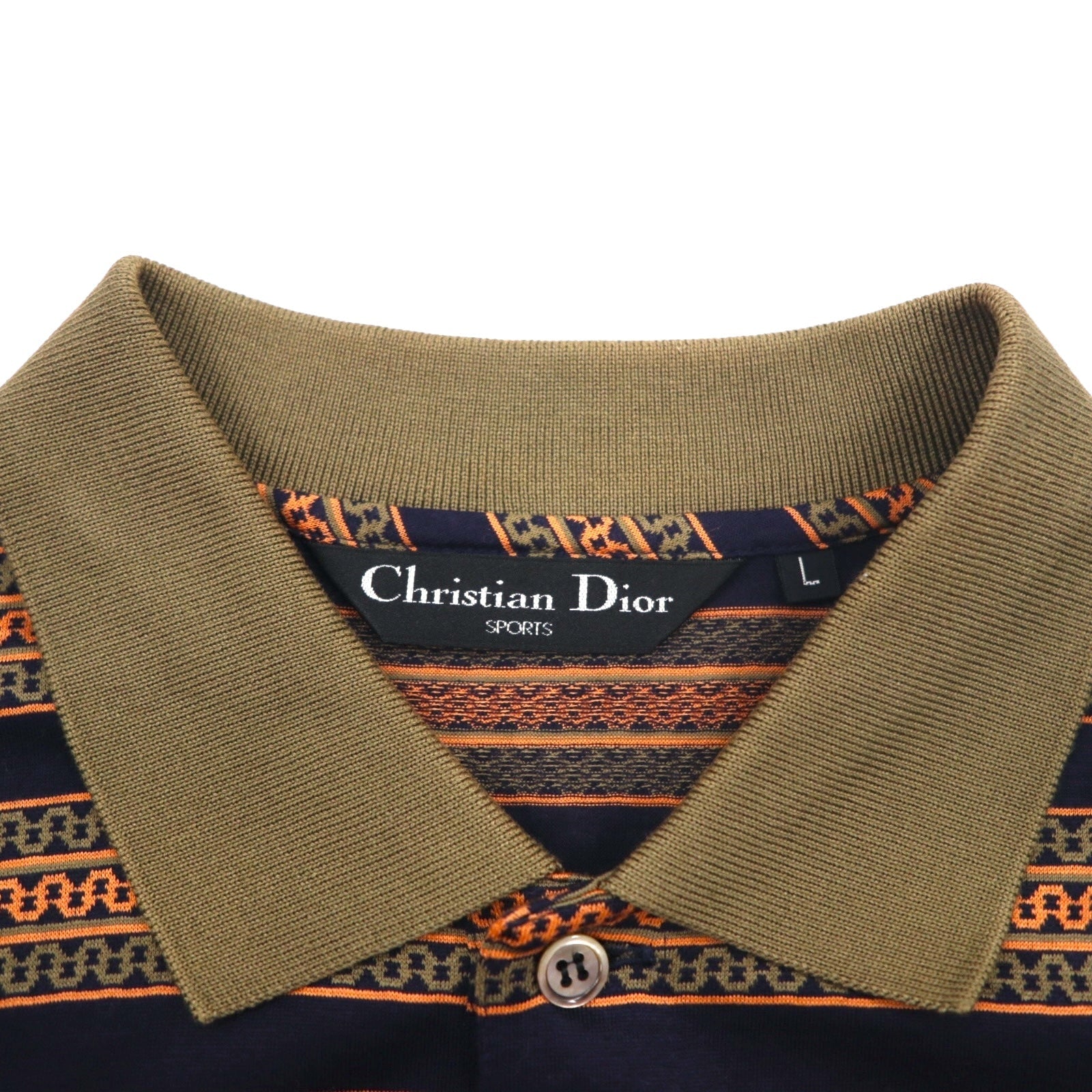 Christian Dior SPORTS anni '90 Polo a righe L Kaki Blu navy Cotone Made in Japan