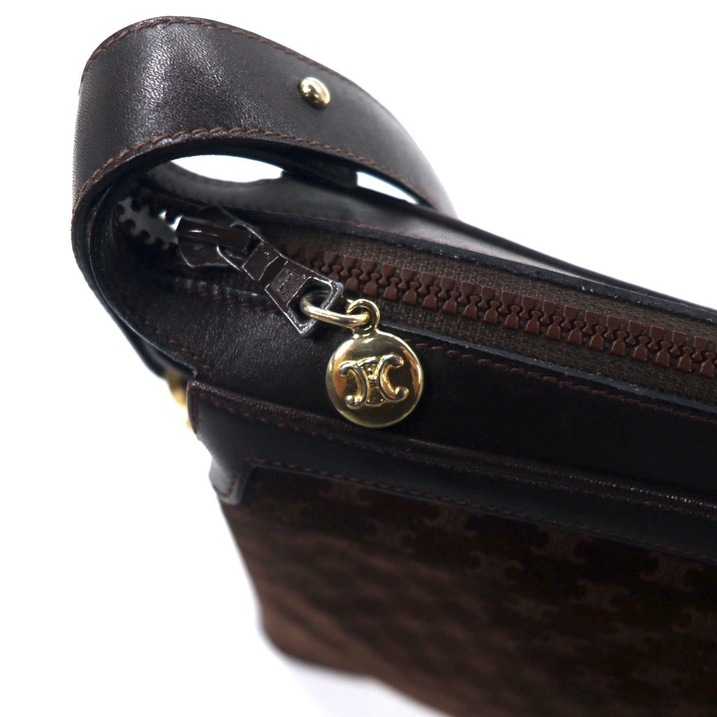 CELINE Borsa a tracolla Old Macadam, pelle scamosciata marrone, placca logo Triomphe, Made in Italy