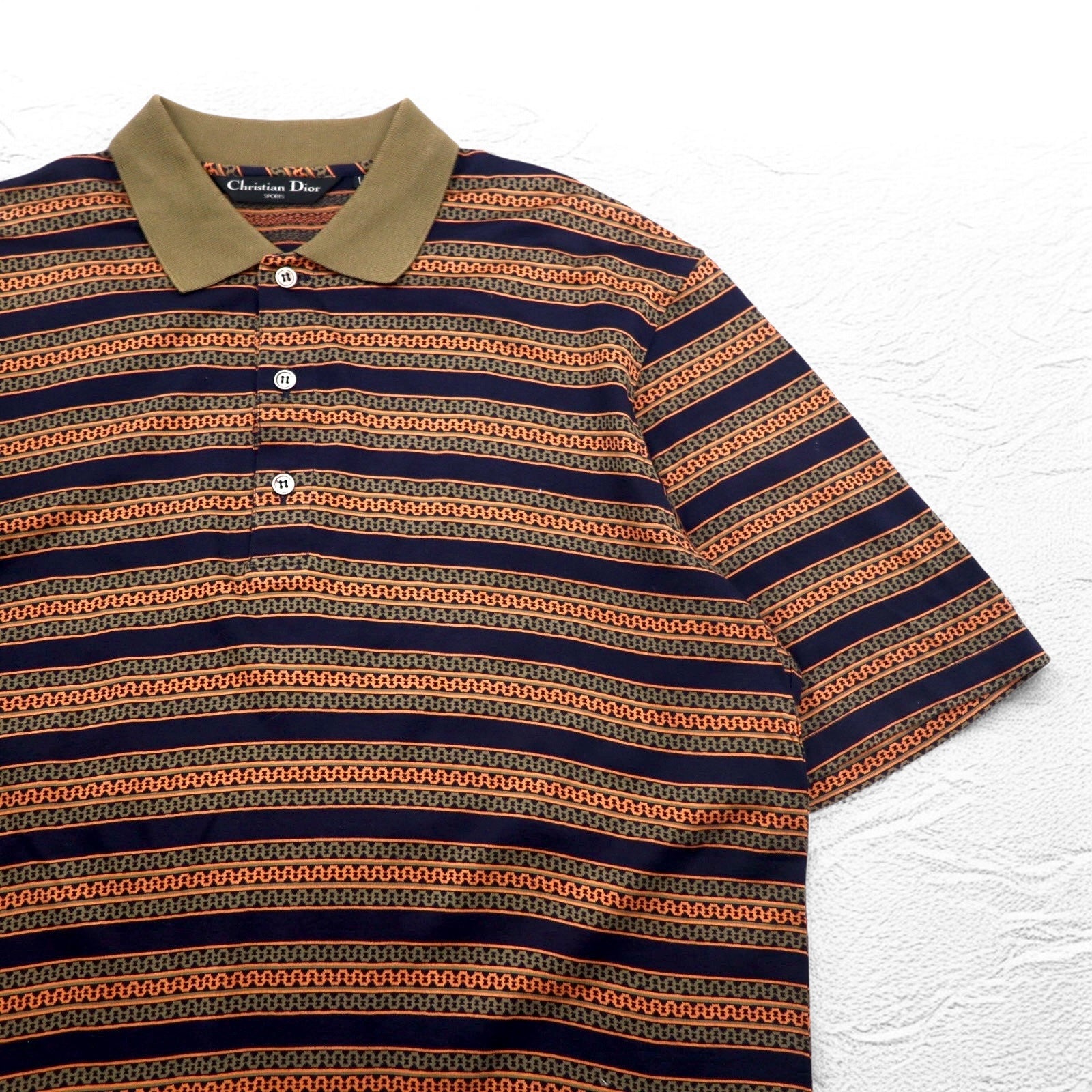 Christian Dior SPORTS anni '90 Polo a righe L Kaki Blu navy Cotone Made in Japan