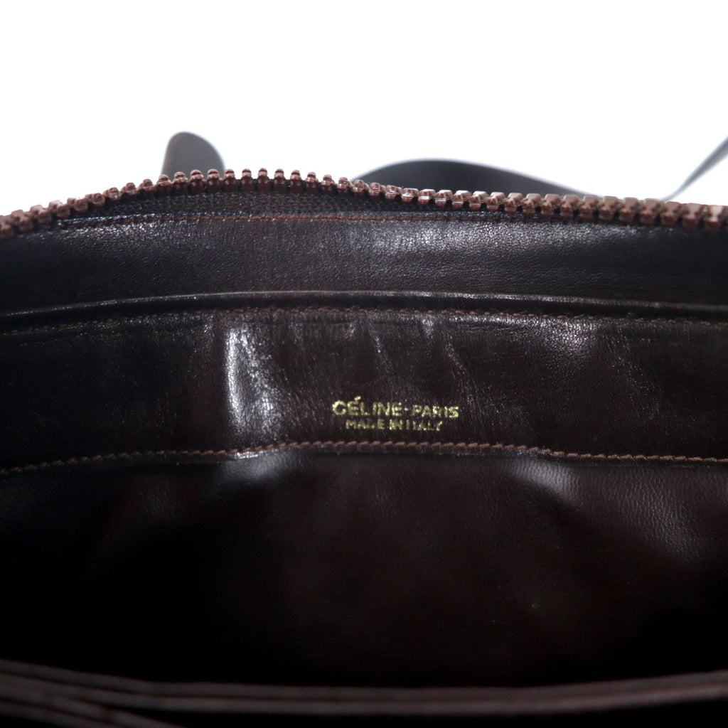 CELINE Borsa a tracolla Old Macadam, pelle scamosciata marrone, placca logo Triomphe, Made in Italy