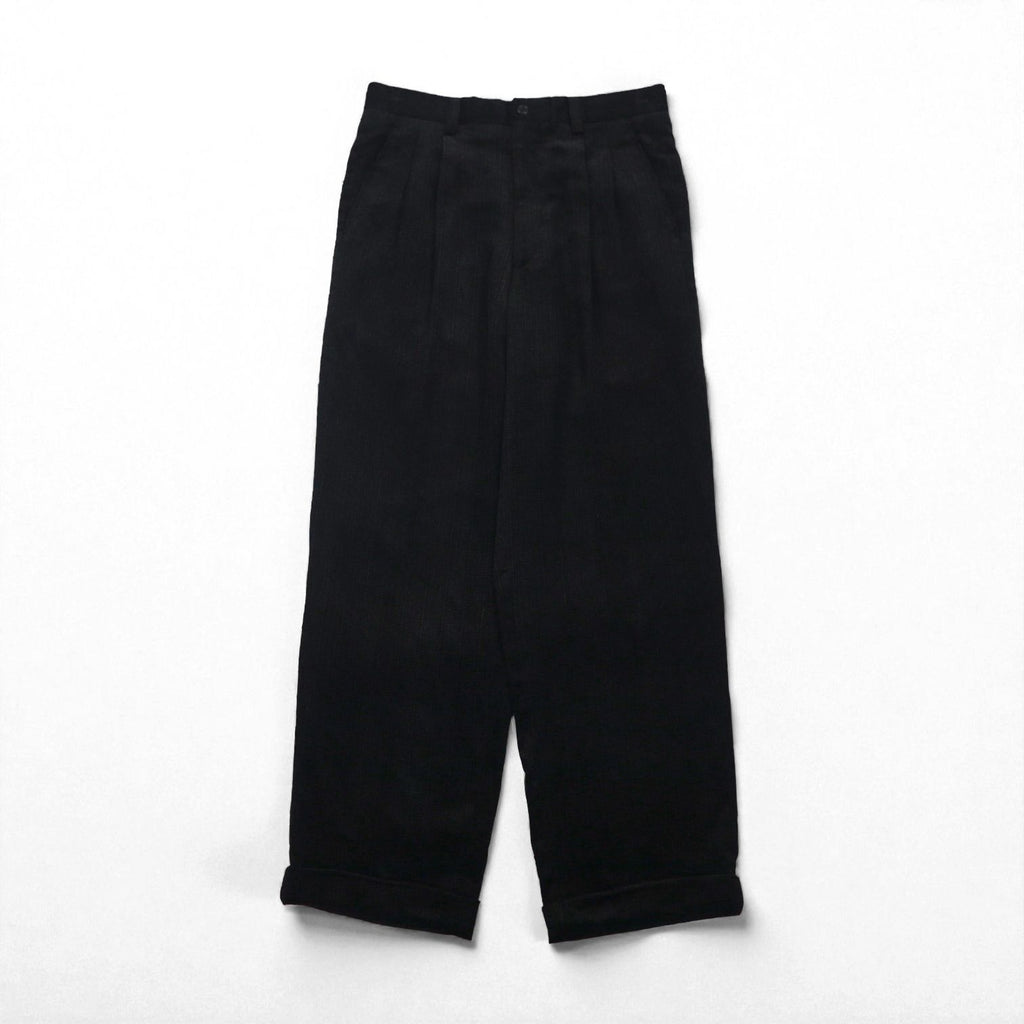 LANVIN 80年代 日本製 2タック ワイド コーデュロイ スラックス パンツ M ブラック