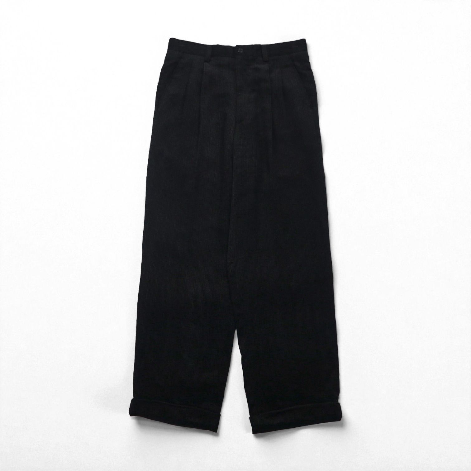 LANVIN 80年代 日本製 2タック ワイド コーデュロイ スラックス パンツ M ブラック