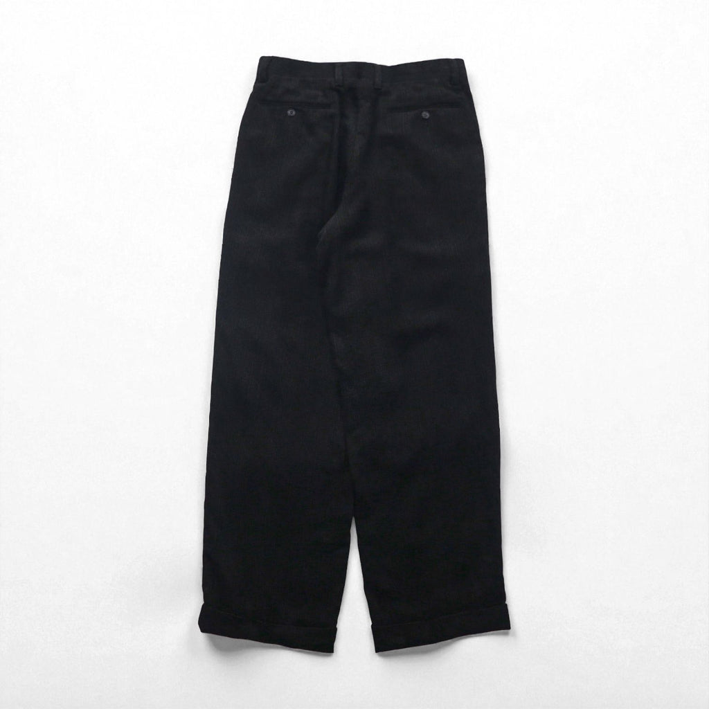 LANVIN 80年代 日本製 2タック ワイド コーデュロイ スラックス パンツ M ブラック