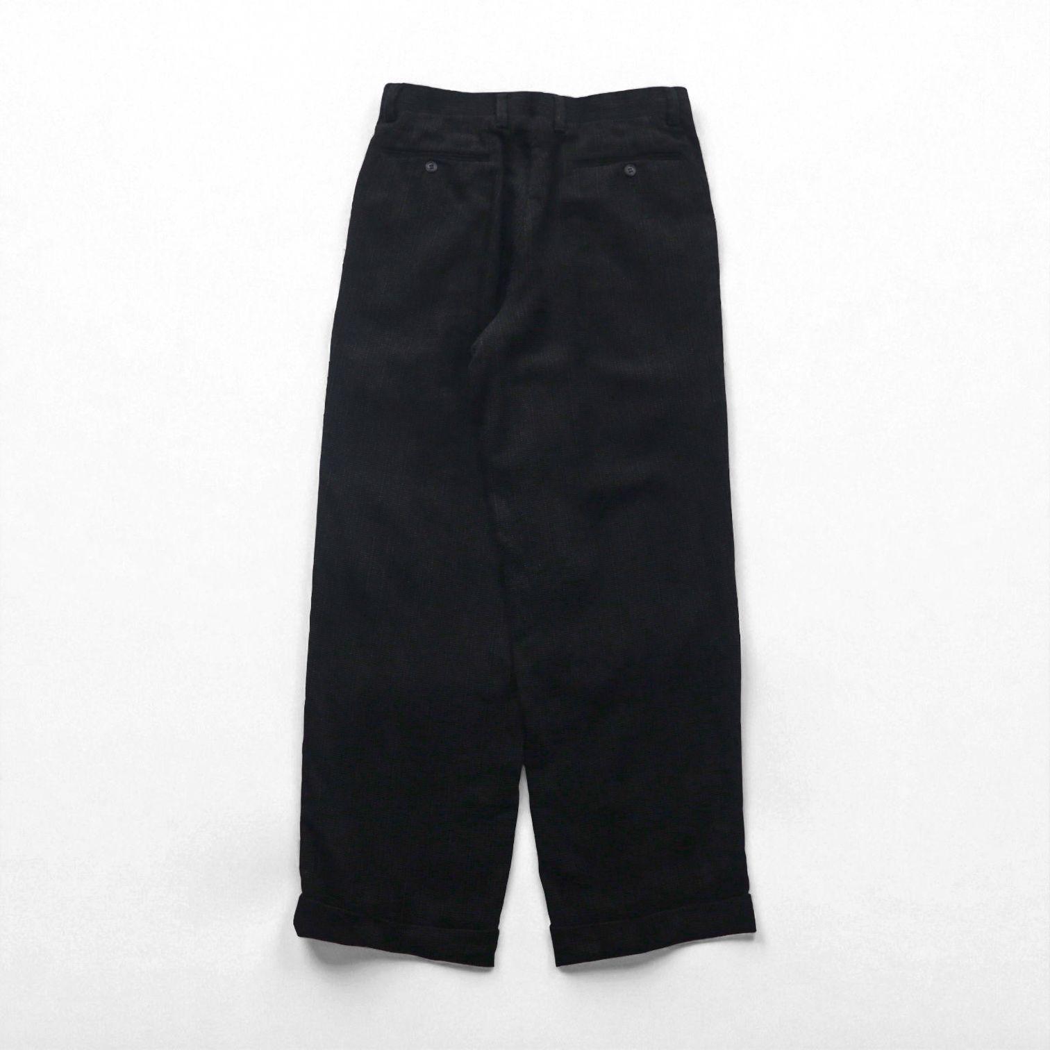 LANVIN 80年代 日本製 2タック ワイド コーデュロイ スラックス パンツ M ブラック