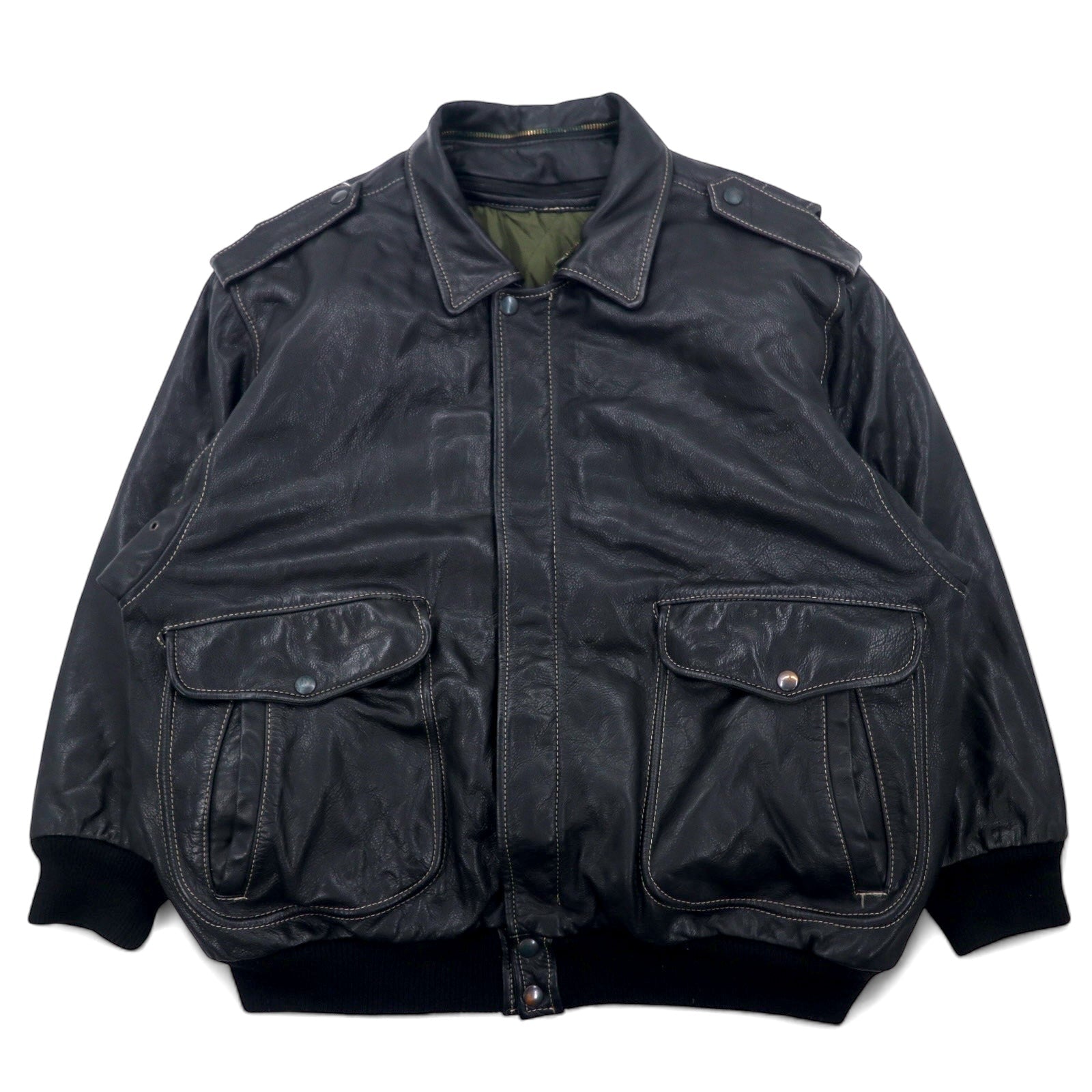 Giacca da aviatore in pelle A-2 CUIRS VANIFOSSE, francese anni '70, taglia XL, colore nero, cerniera ECLAIR, spalline, fodera trapuntata removibile.