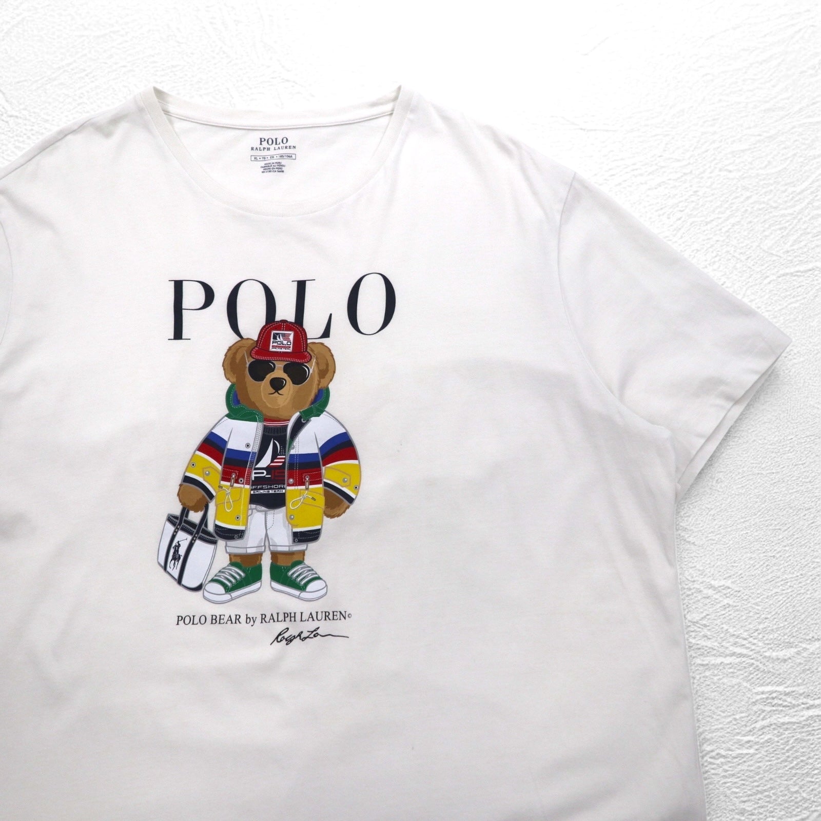 POLO RALPH LAUREN T-shirt Polo Bear XL bianca in cotone Made in Perù