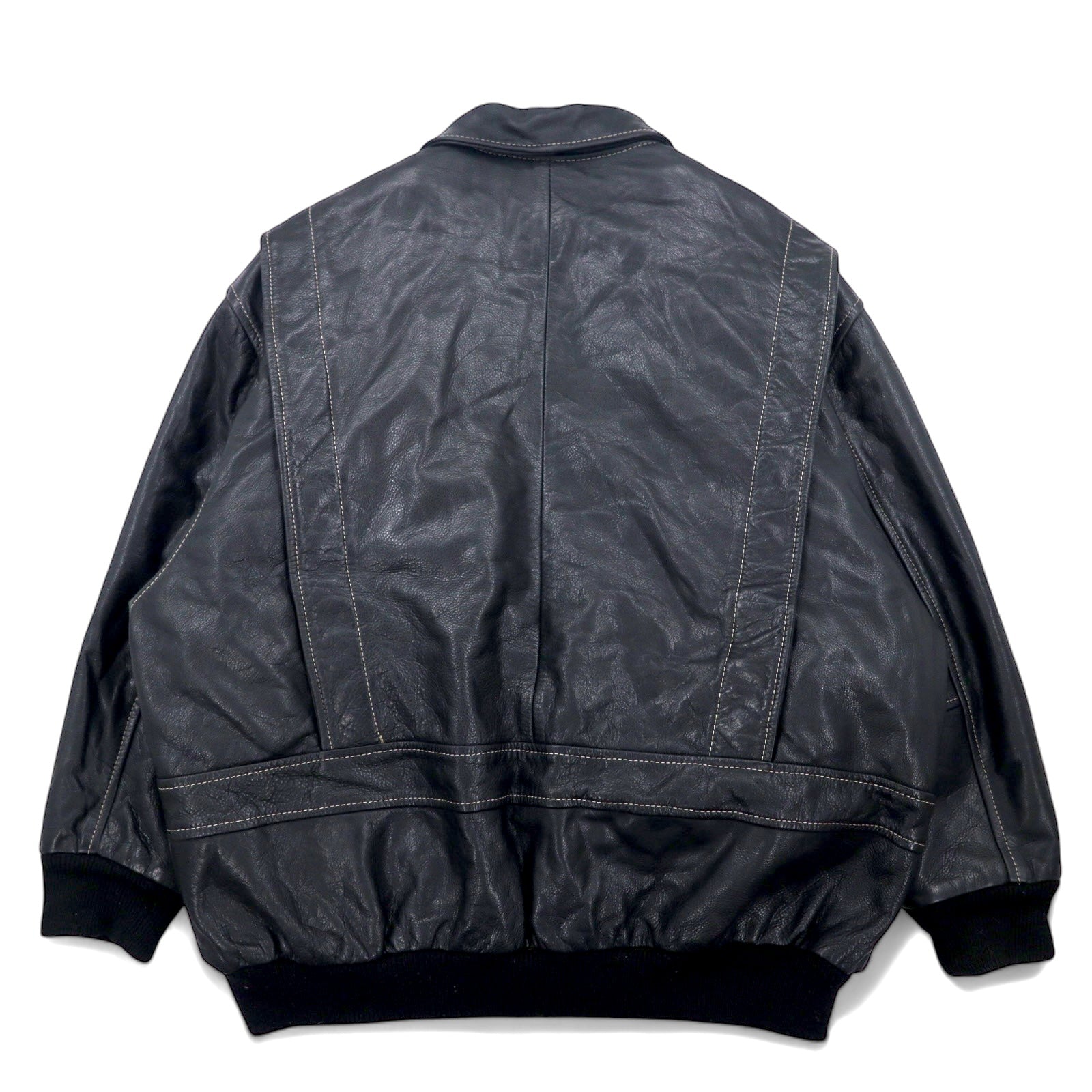 Giacca da aviatore in pelle A-2 CUIRS VANIFOSSE, francese anni '70, taglia XL, colore nero, cerniera ECLAIR, spalline, fodera trapuntata removibile.