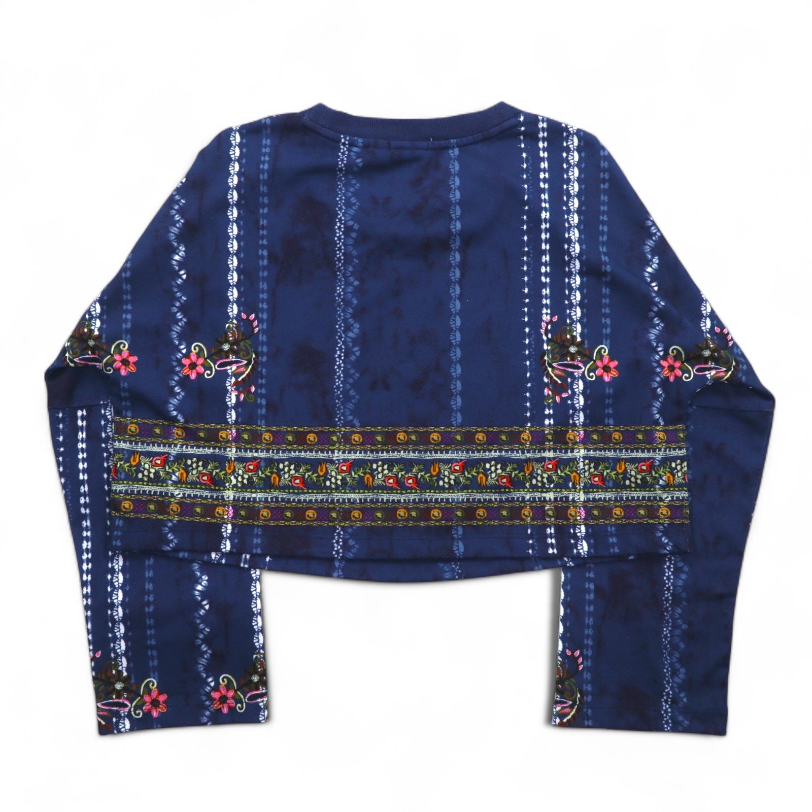 Felpa cropped adidas Originals, taglia M, blu navy, poliestere, fantasia all-over, logo Trifoglio, modello Cirande Sweat AY6896