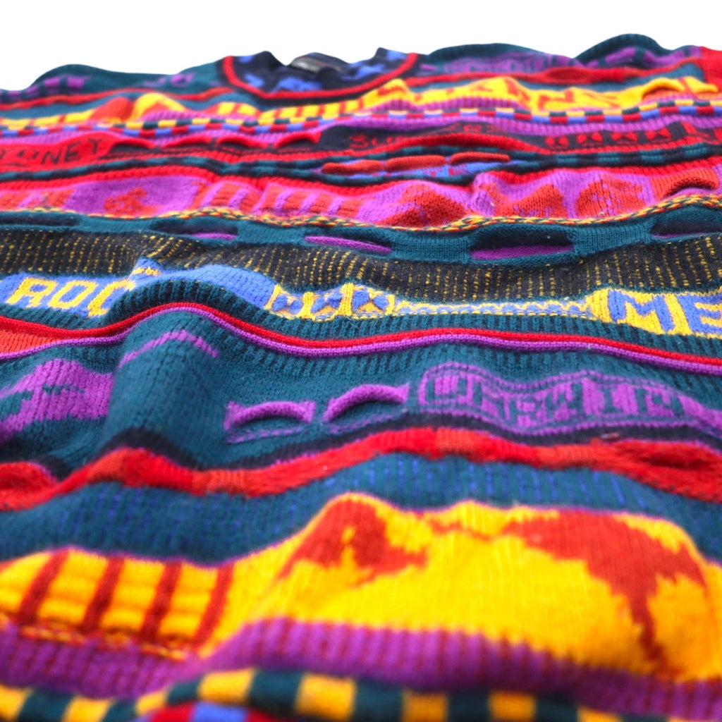 EMAROO AUSTRALIA by HYSPORT anni '90 maglione in maglia jacquard 3D M multicolore lana fantasia made in Australia