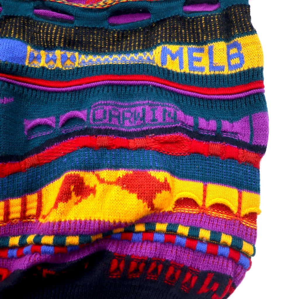EMAROO AUSTRALIA by HYSPORT anni '90 maglione in maglia jacquard 3D M multicolore lana fantasia made in Australia