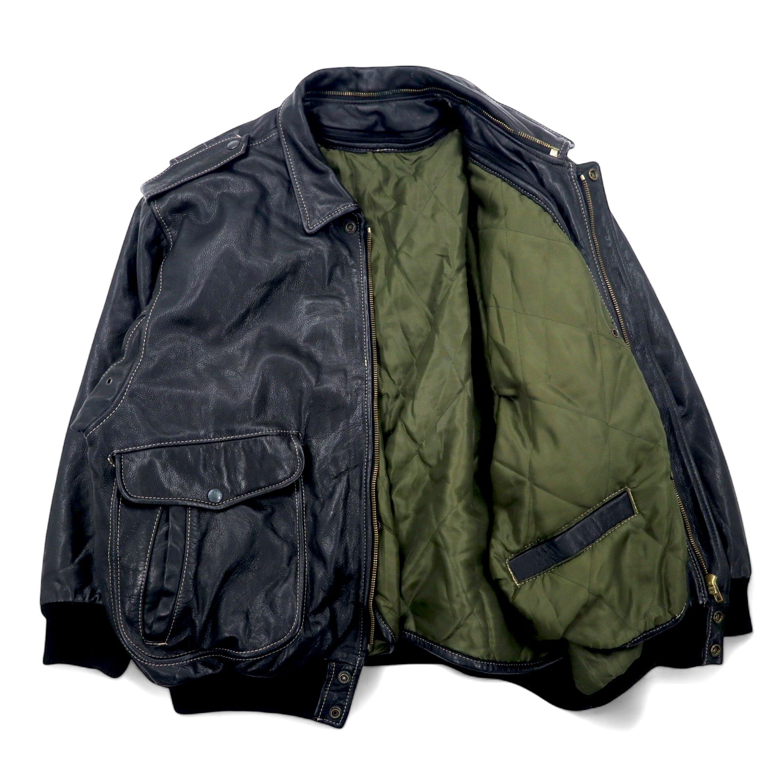 Giacca da aviatore in pelle A-2 CUIRS VANIFOSSE, francese anni '70, taglia XL, colore nero, cerniera ECLAIR, spalline, fodera trapuntata removibile.