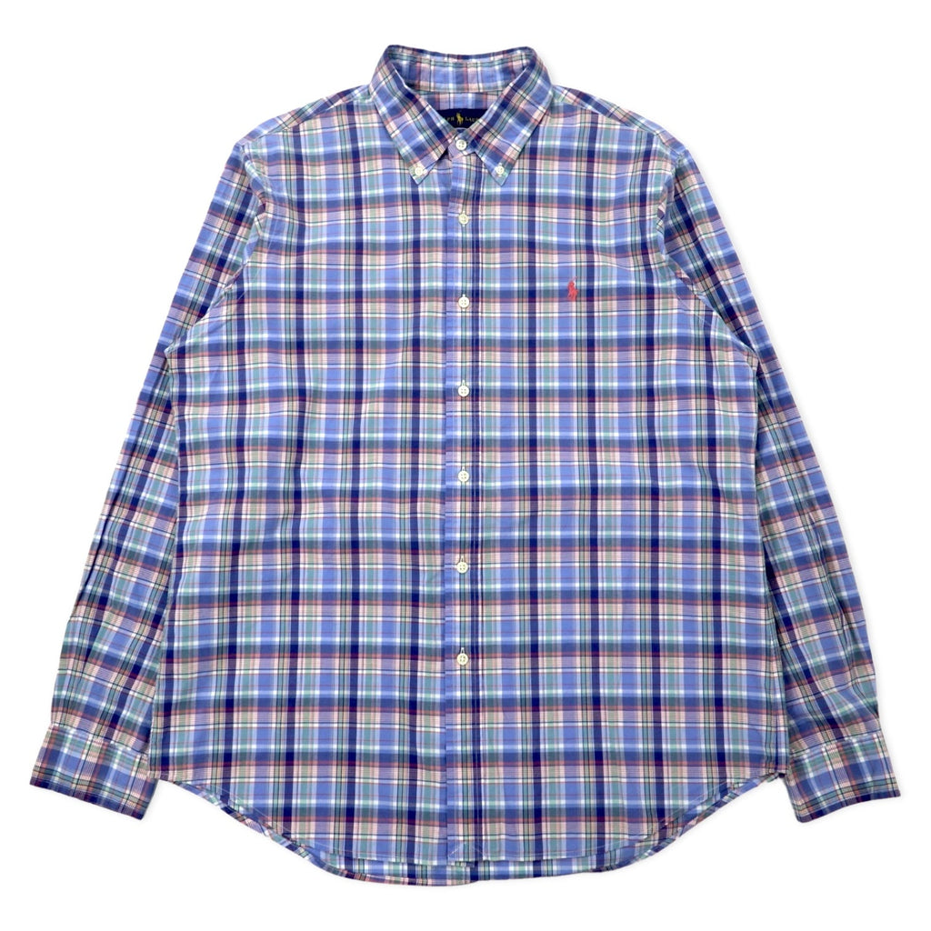 RALPH LAUREN Camicia button-down L a quadri blu in cotone con ricamo Small Pony